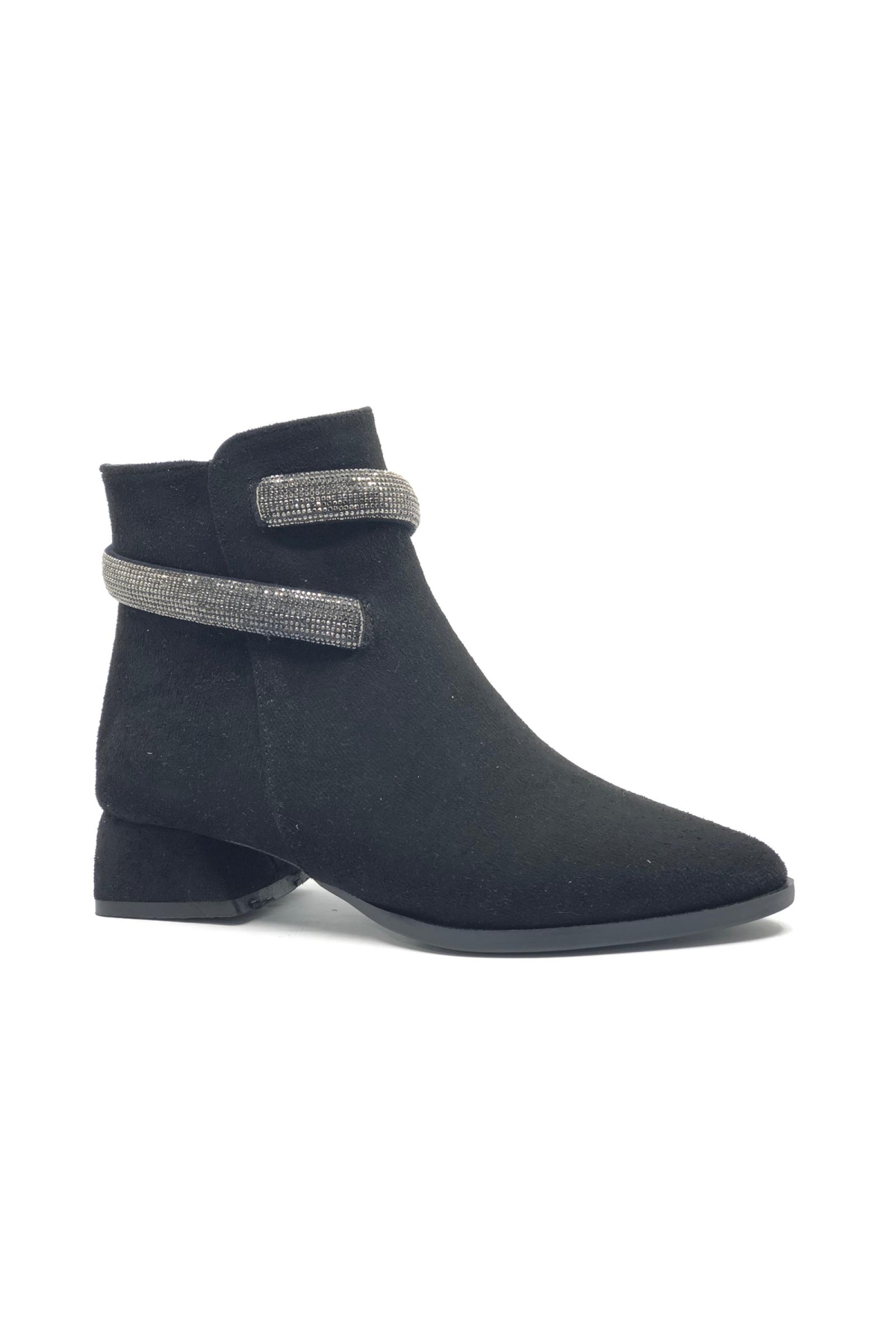 Bilek Şerit Taş Kemerli Sivri Burun Kısa Topuklu Kadın Bot - Görsel 4