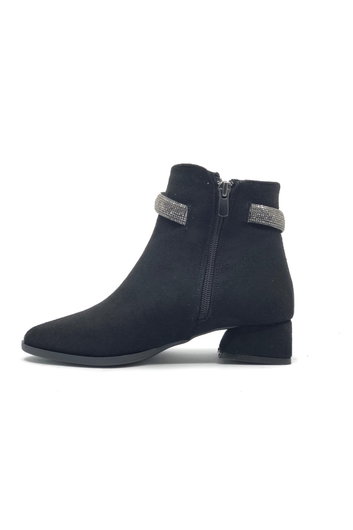 Bilek Şerit Taş Kemerli Sivri Burun Kısa Topuklu Kadın Bot - Görsel 5