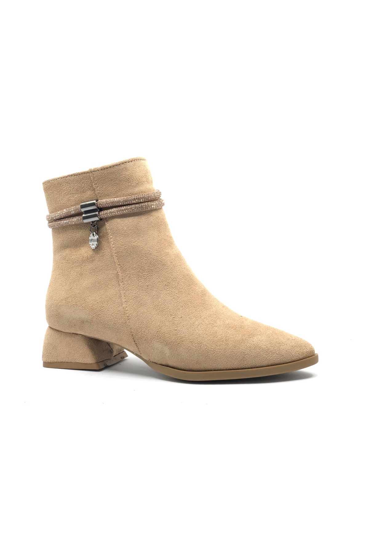 Şerit Taşlı Sivri Burun Kısa Topuklu Kadın Bot - Görsel 4