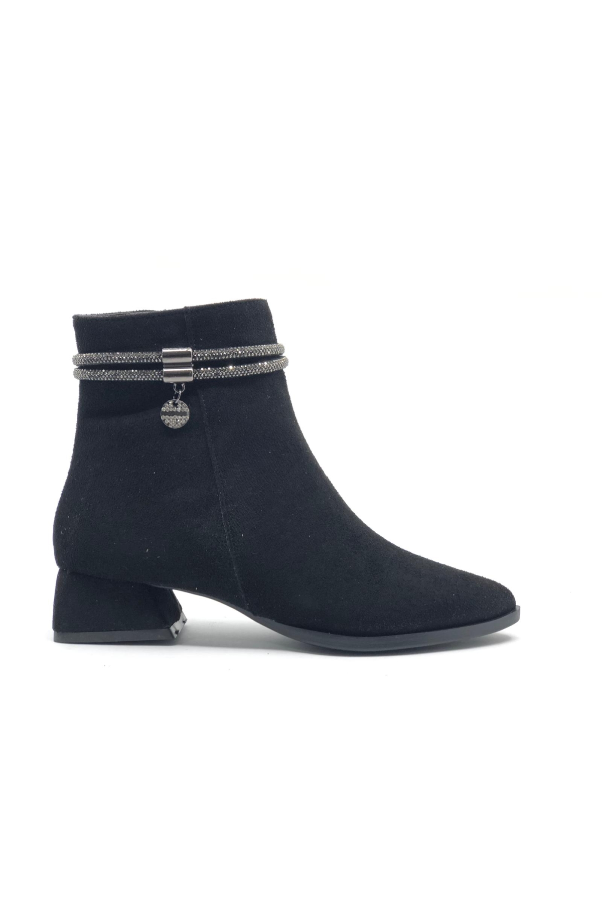 Şerit Taşlı Sivri Burun Kısa Topuklu Kadın Bot - Görsel 3