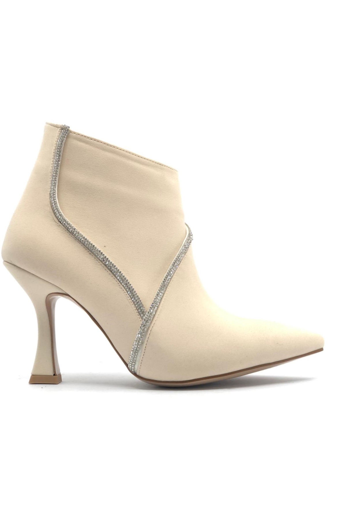 V Taş Dekolteli Saten Topuklu Kadın Bot - Görsel 3