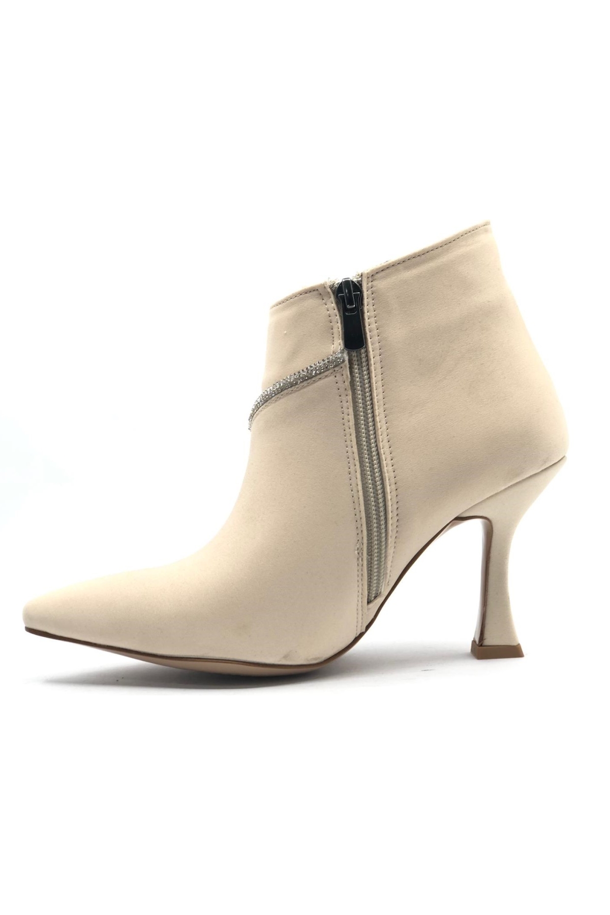 V Taş Dekolteli Saten Topuklu Kadın Bot - Görsel 4