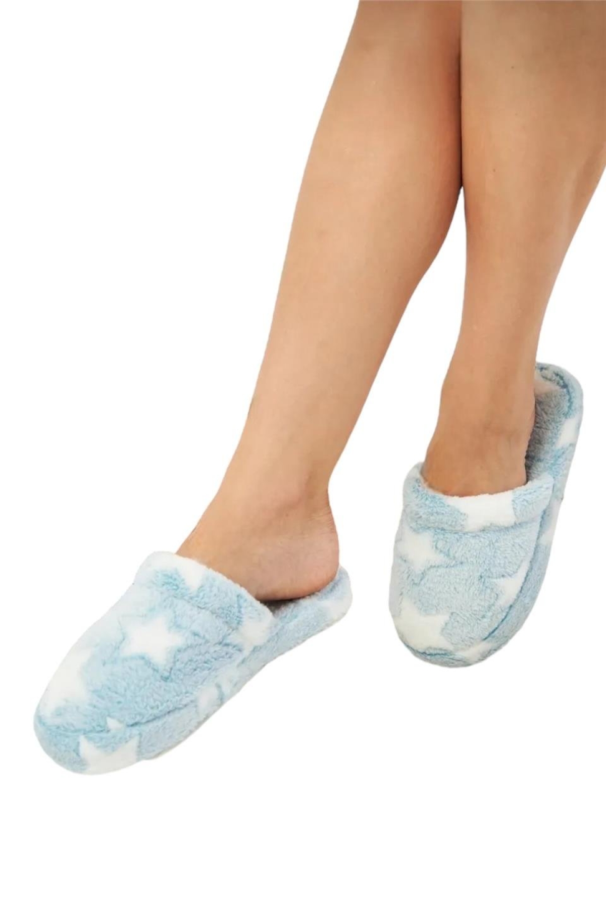 Önü Kapalı Yıldız Baskılı Peluş Kadın Ev Terliği MAVİ - Görsel 5