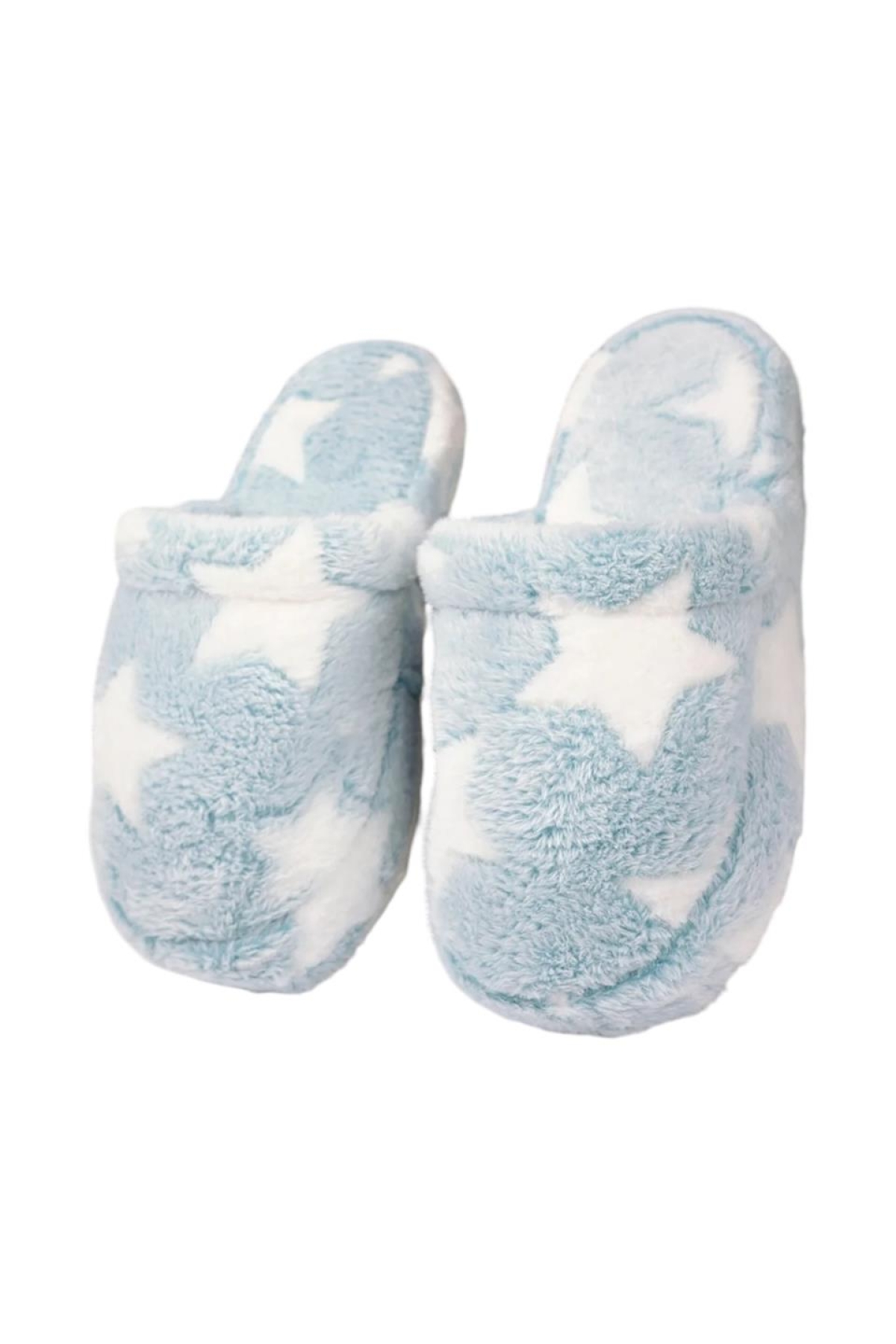 Önü Kapalı Yıldız Baskılı Peluş Kadın Ev Terliği MAVİ - Görsel 7