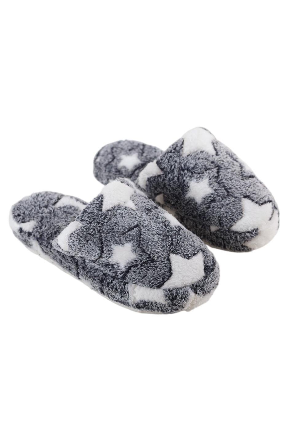 Önü Kapalı Yıldız Baskılı Peluş Kadın Ev Terliği SİYAH - Görsel 5