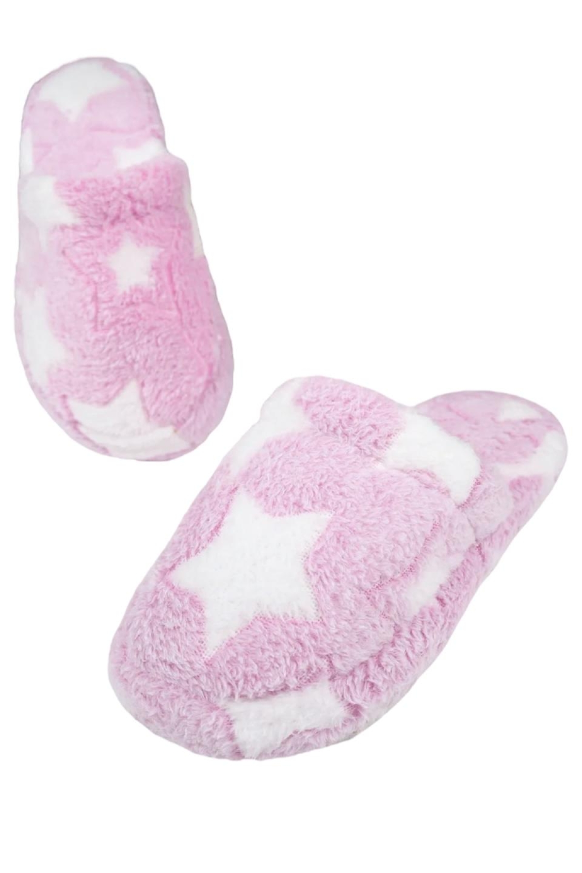 Önü Kapalı Yıldız Baskılı Peluş Kadın Ev Terliği Lila - Görsel 7