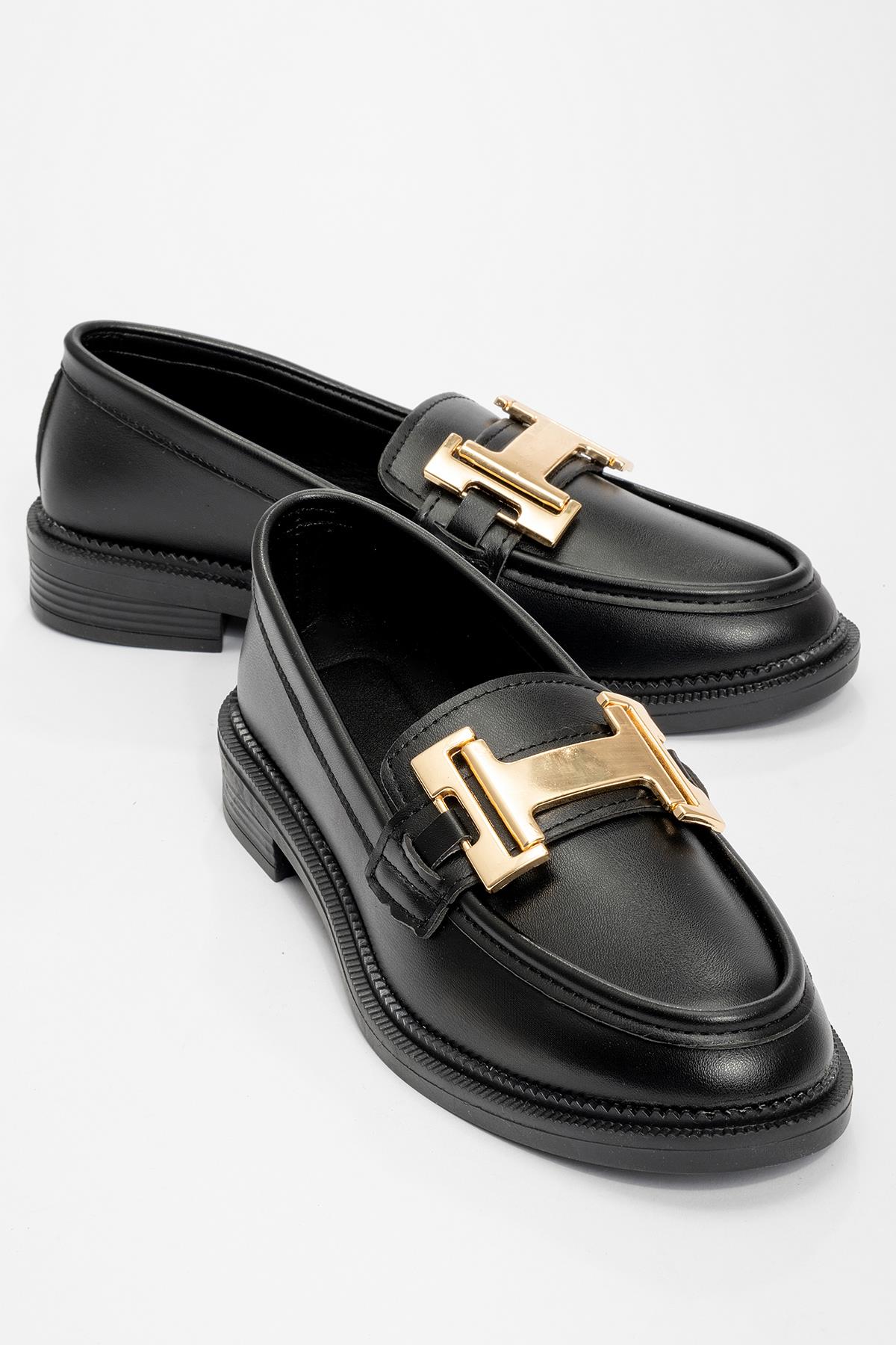 Kadın Tokalı Loafer Ayakkabı SİYAH CİLT - Görsel 2