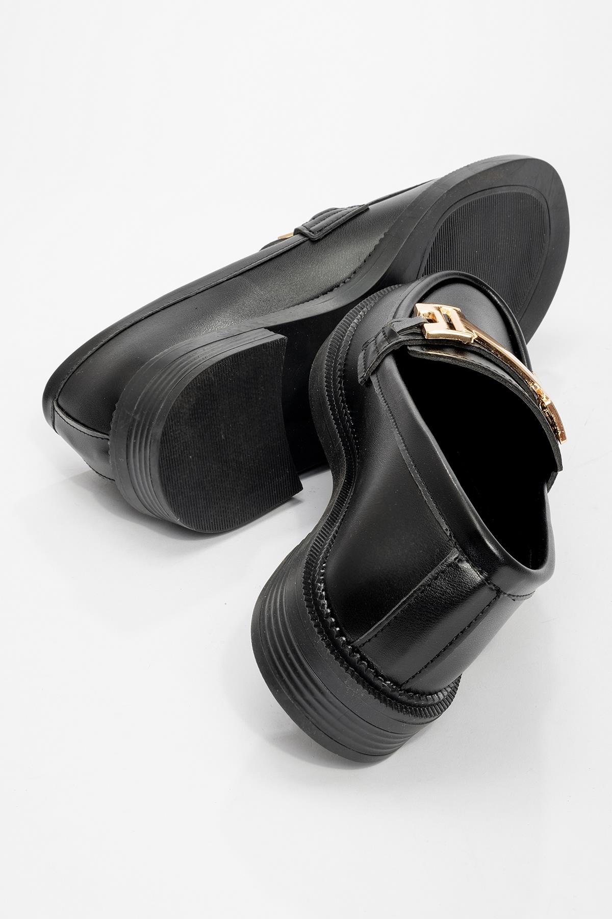 Kadın Tokalı Loafer Ayakkabı SİYAH CİLT - Görsel 5