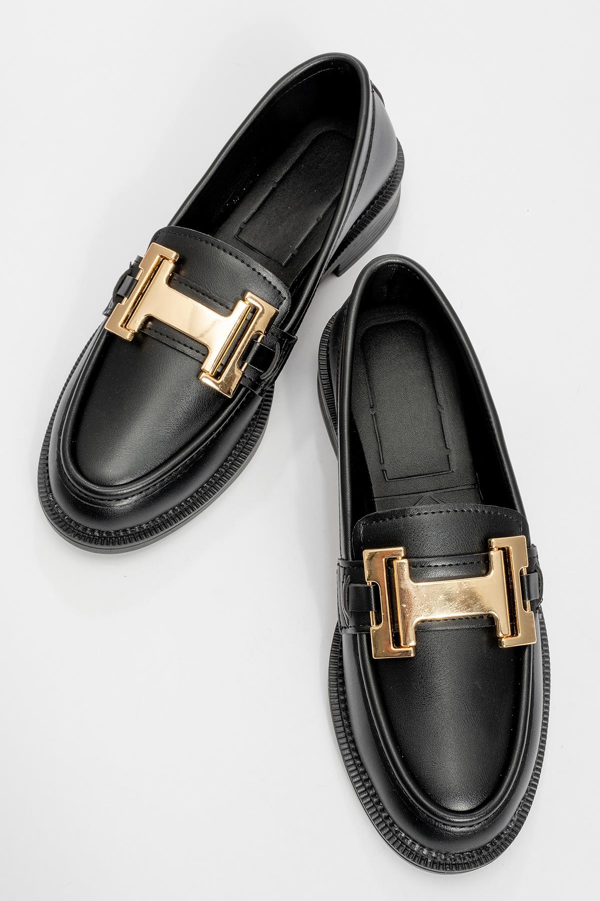 Kadın Tokalı Loafer Ayakkabı SİYAH CİLT - Görsel 6