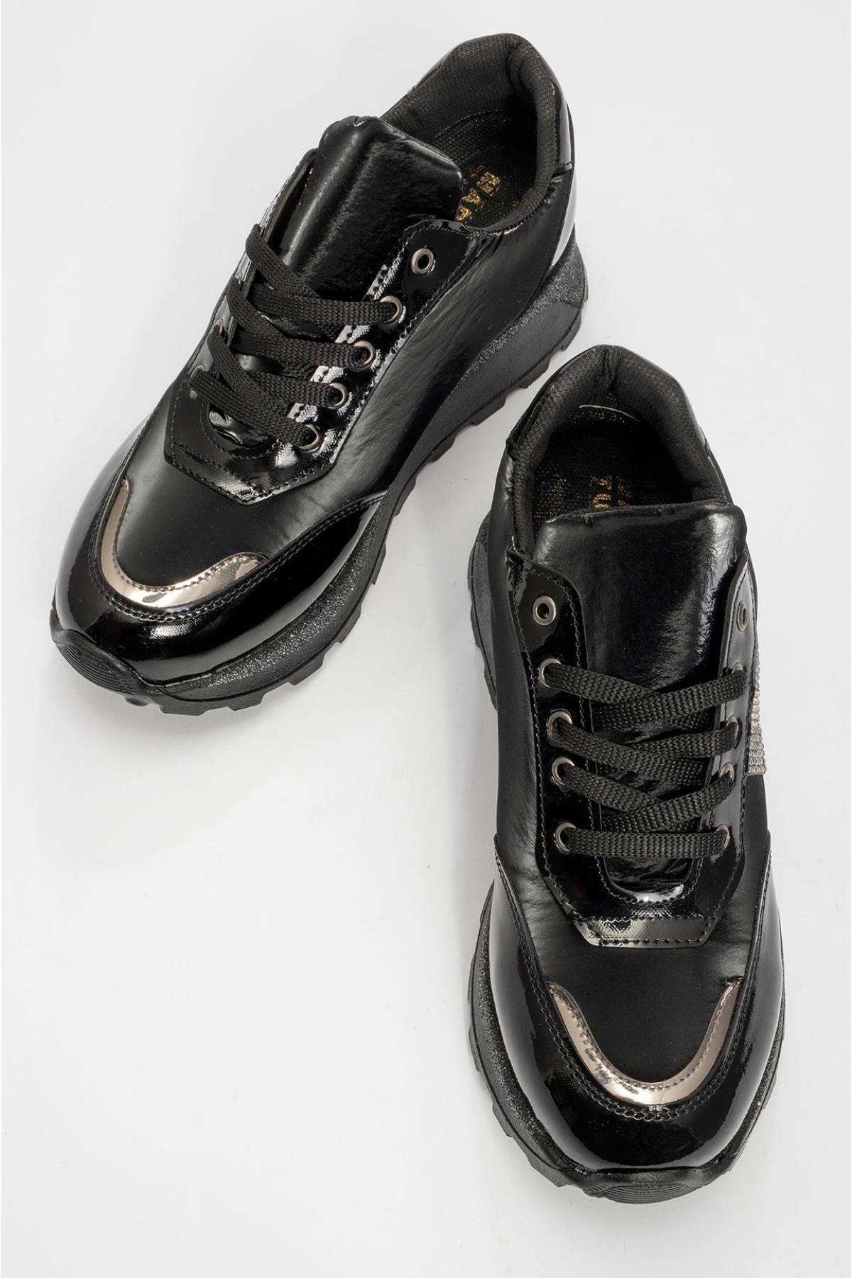 Kadın Bağcıklı Taşlı Spor Ayakkabı SİYAH - Görsel 6