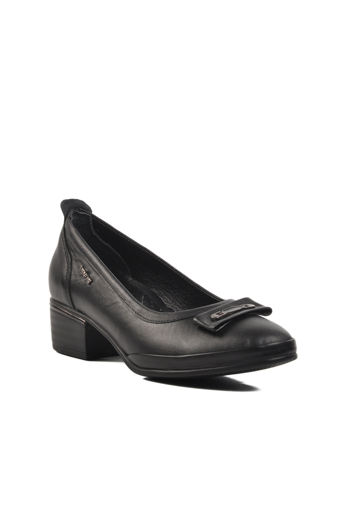 2312514K Siyah Hakiki Deri Kadın Topuklu Ayakkabı - Görsel 4