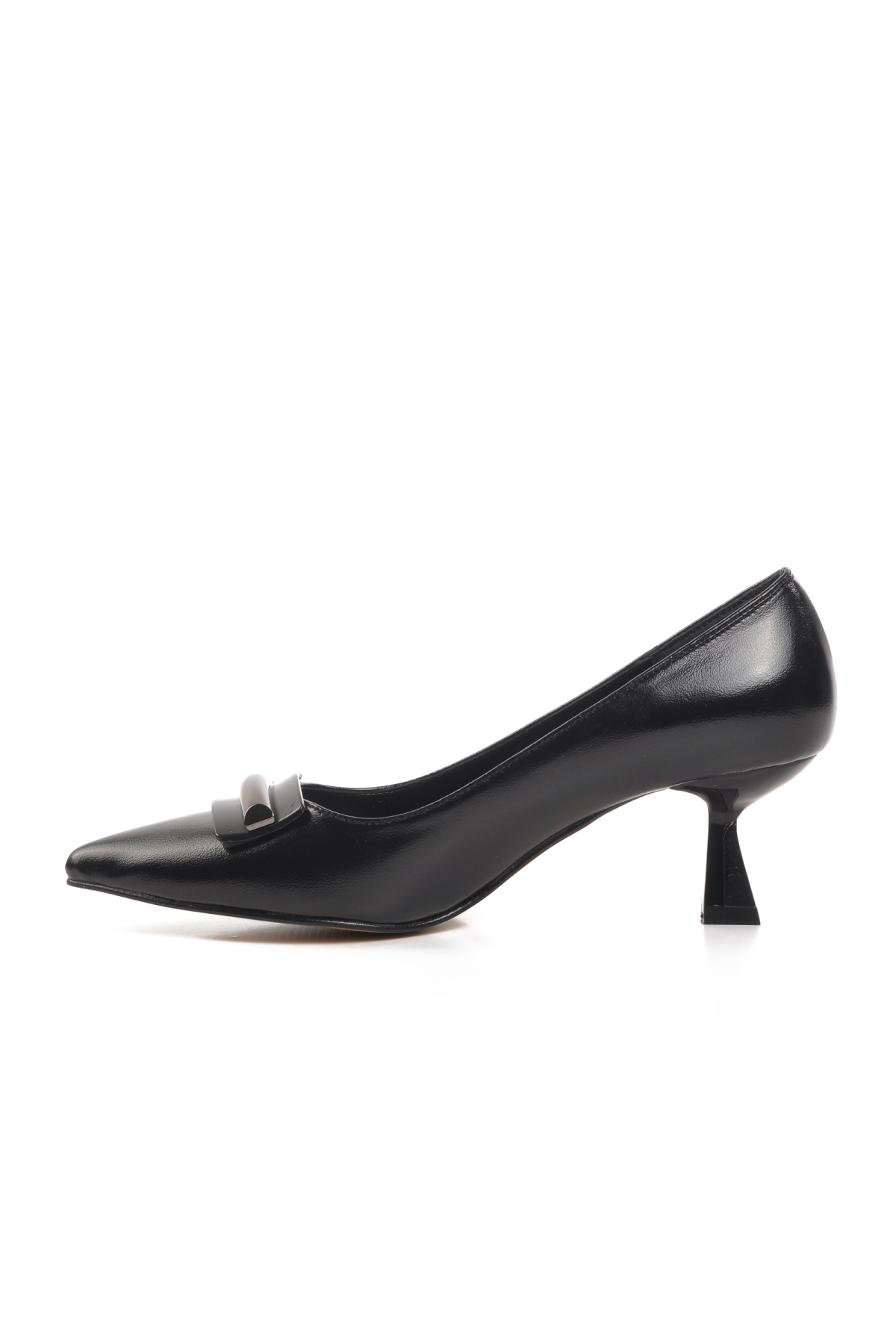 357101 Siyah Cilt Kadın Topuklu Ayakkabı - Görsel 3