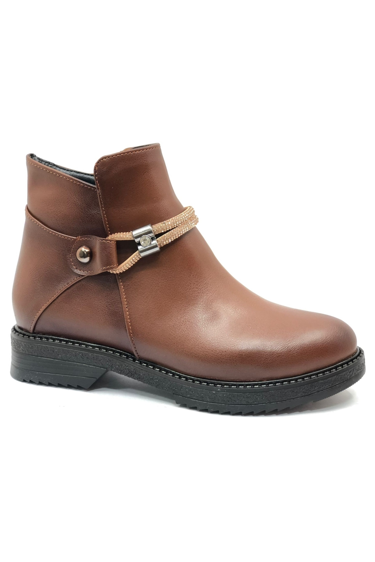 Önü Taş Detaylı Düz Kaymaz Taban Kadın Bot - Görsel 2