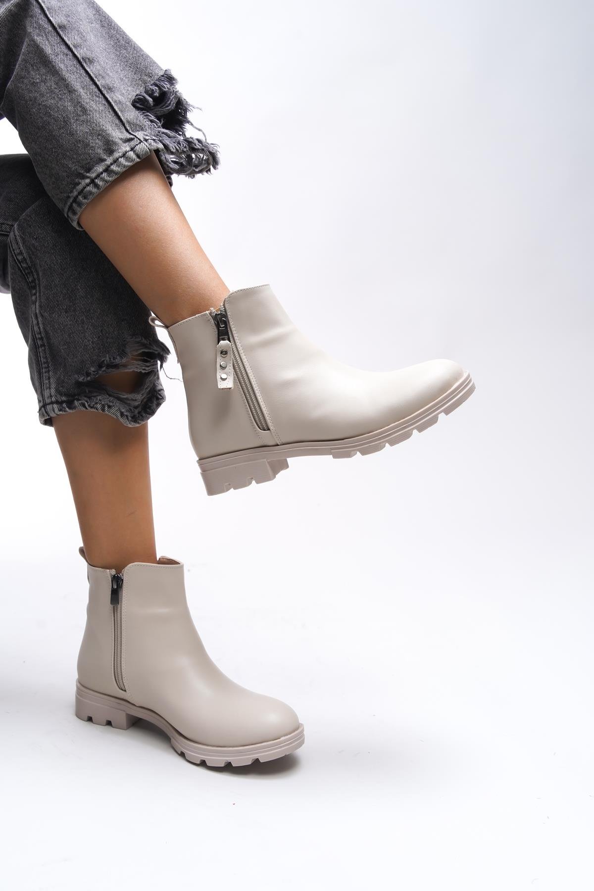 Çift Fermuarlı Düz Kaymaz Taban Kadın Bot - Görsel 3