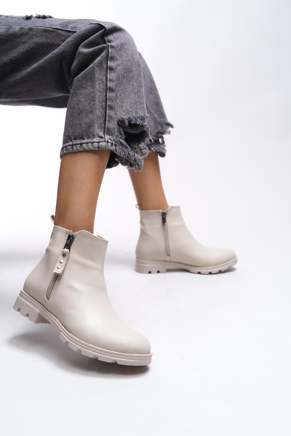 Çift Fermuarlı Düz Kaymaz Taban Kadın Bot - Görsel 4