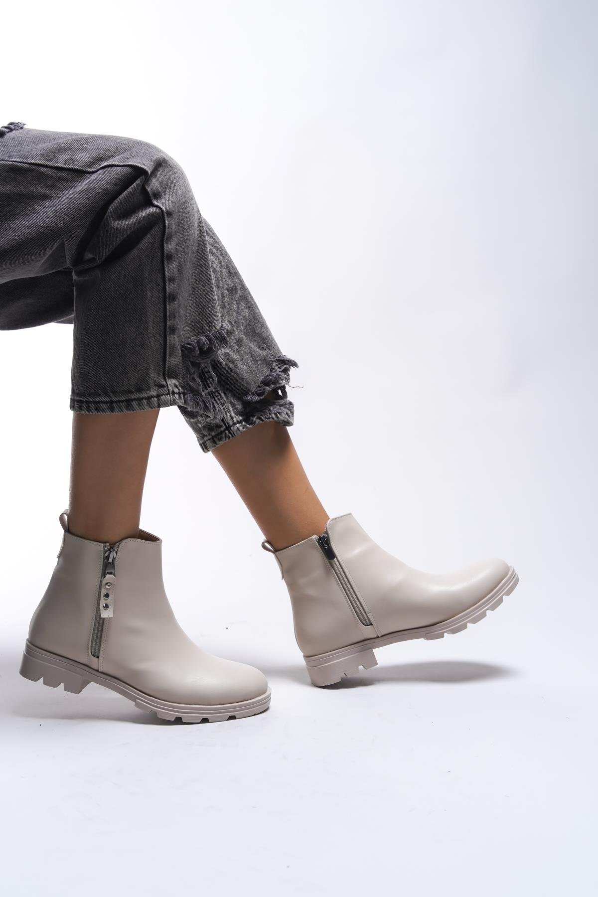Çift Fermuarlı Düz Kaymaz Taban Kadın Bot - Görsel 5