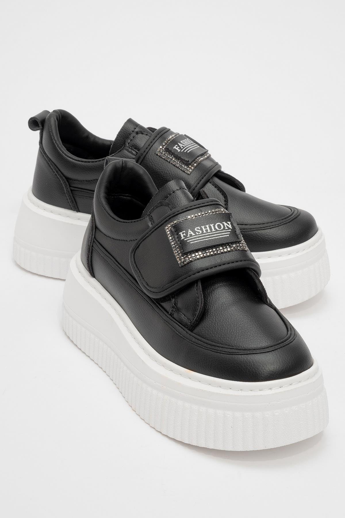 Cırtlı Taşlı Kadın Spor Ayakkabı SİYAH BEYAZ - Görsel 2