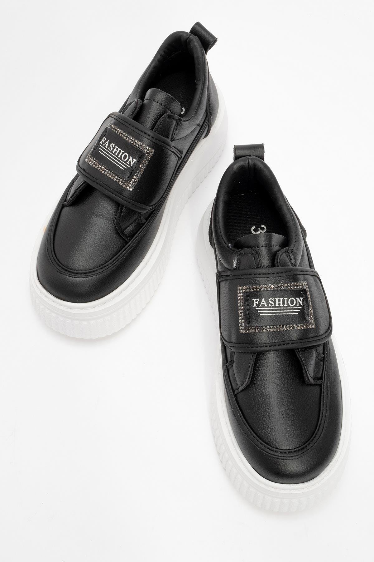 Cırtlı Taşlı Kadın Spor Ayakkabı SİYAH BEYAZ - Görsel 6