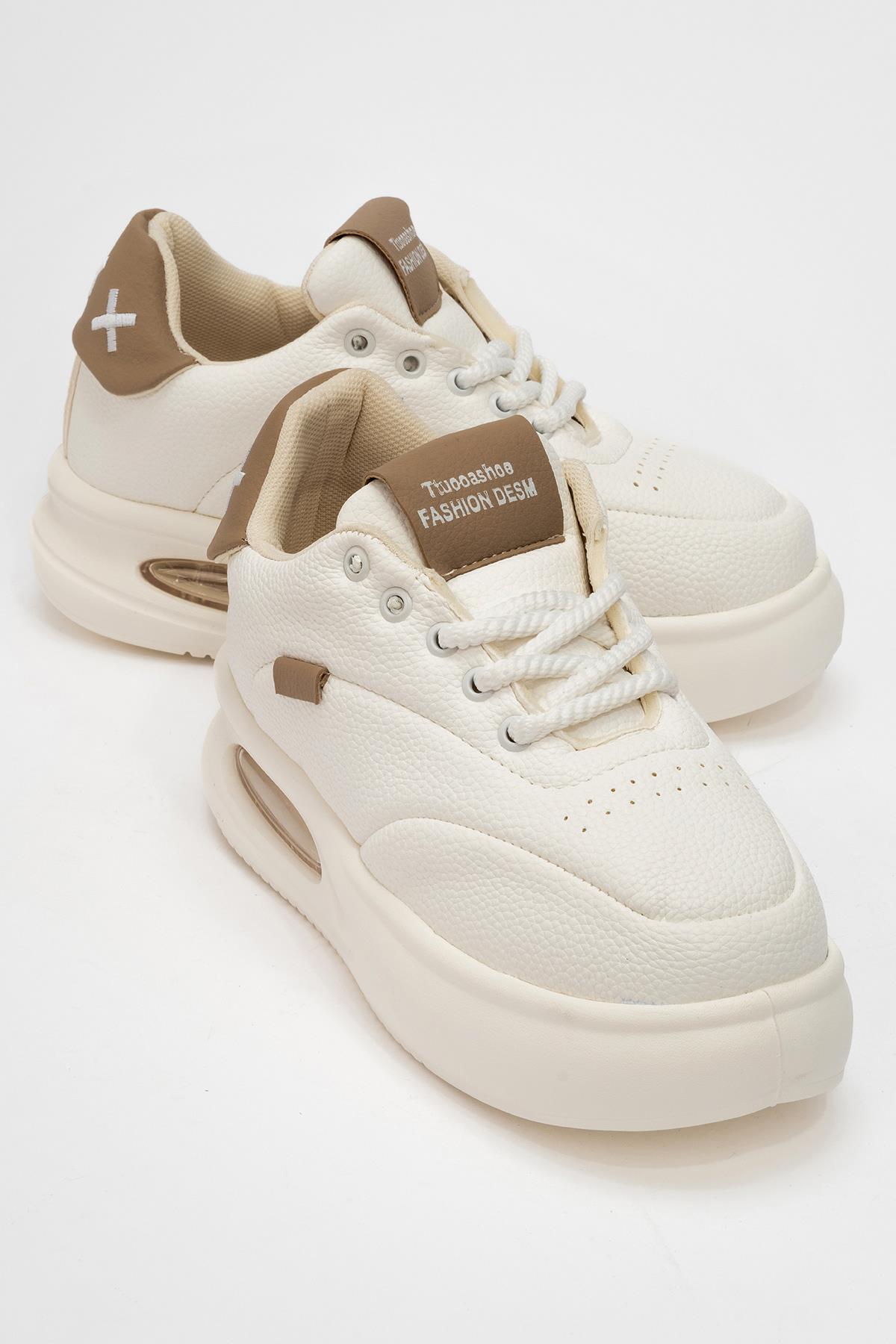 Bağcıklı Kadın Spor Ayakkabı BEYAZ NUDE - Görsel 2