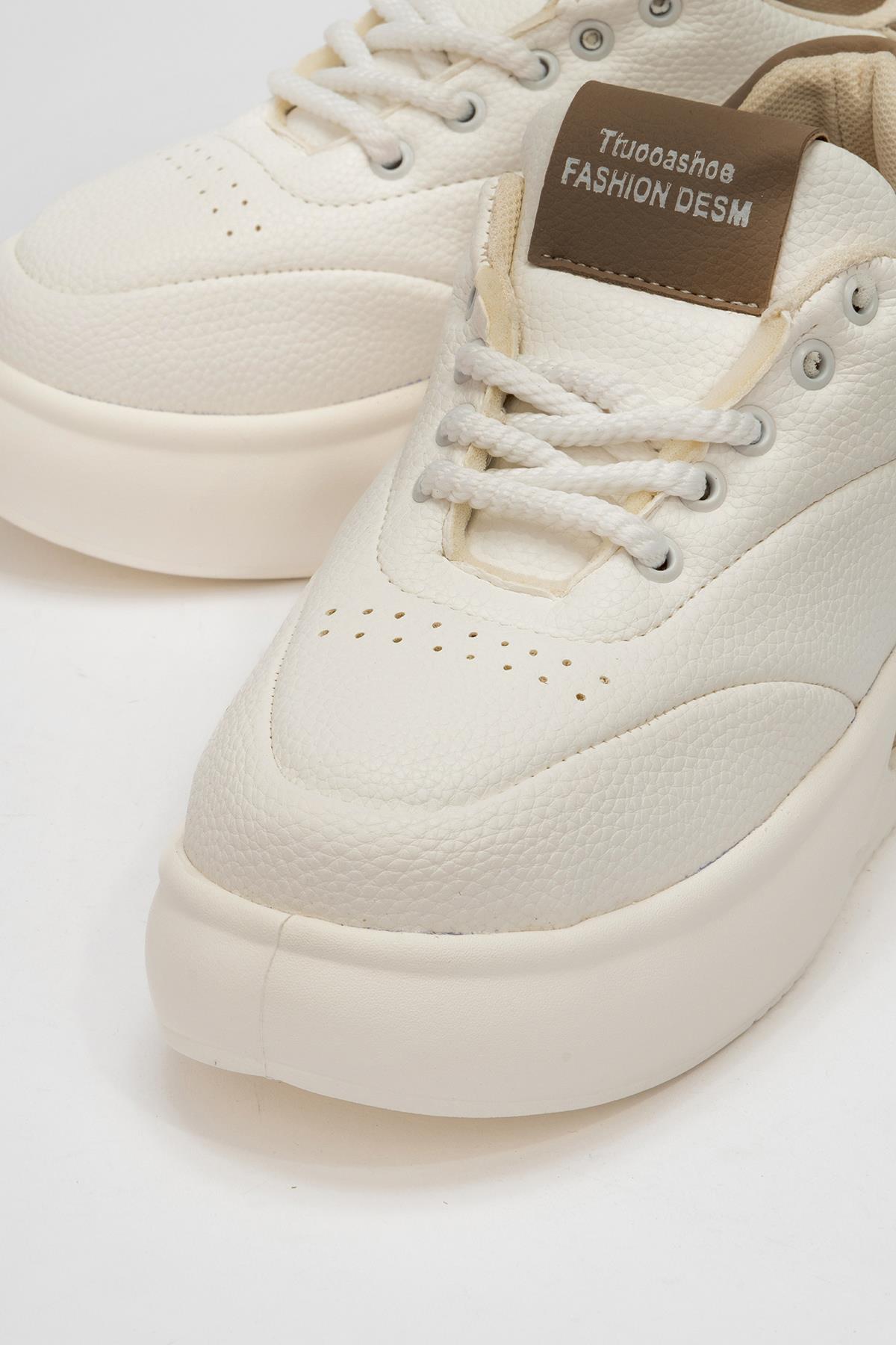 Bağcıklı Kadın Spor Ayakkabı BEYAZ NUDE - Görsel 4