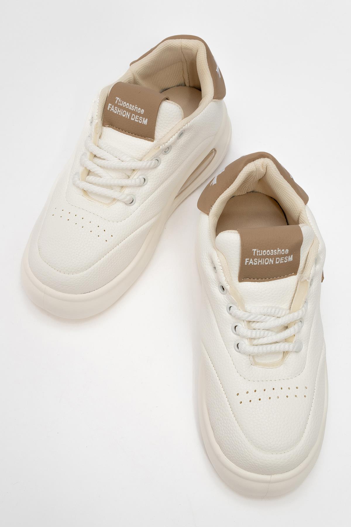 Bağcıklı Kadın Spor Ayakkabı BEYAZ NUDE - Görsel 6