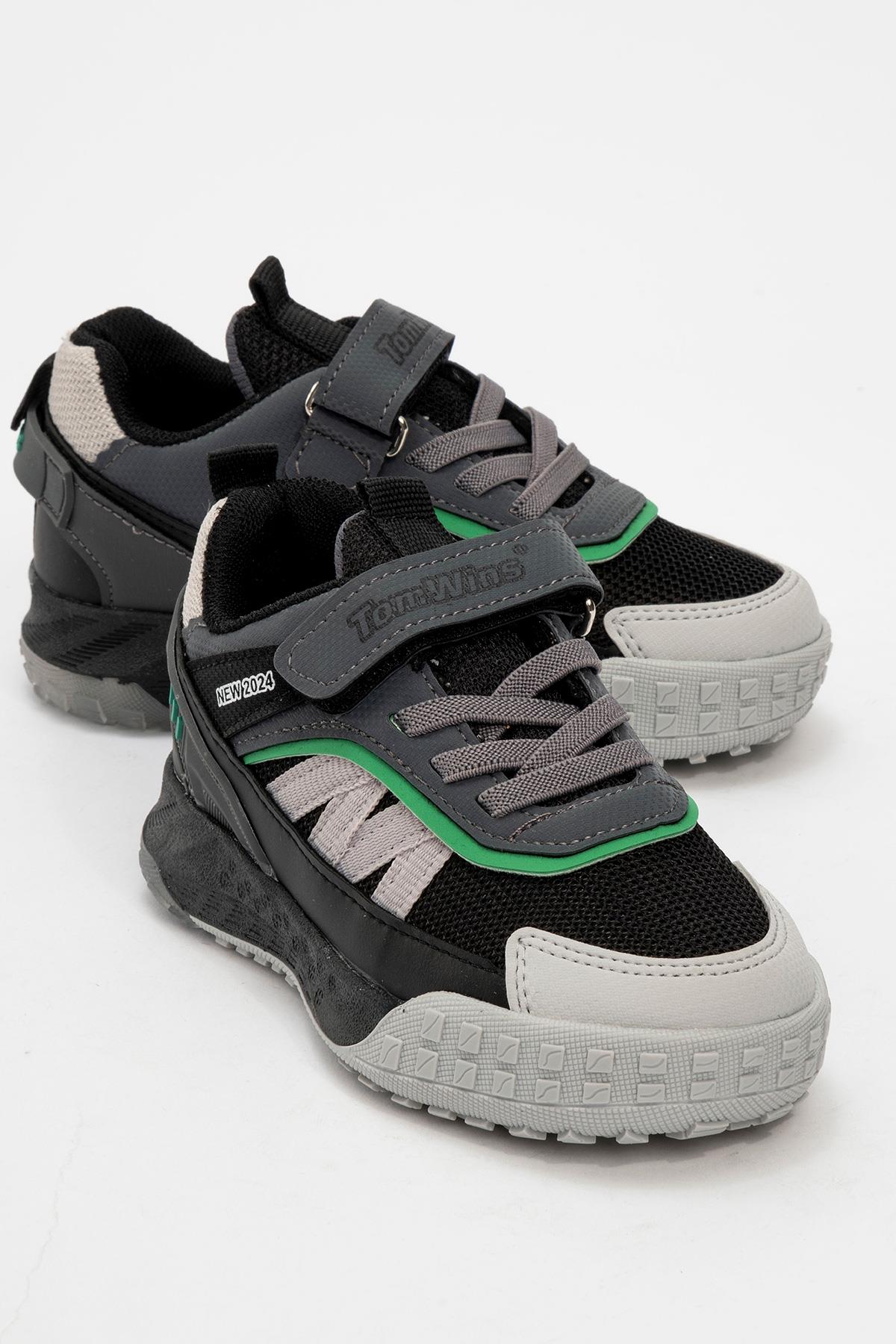 Işıklı Cırtlı Çocuk Spor Ayakkabı BUZ SİYAH YEŞİL - Görsel 2