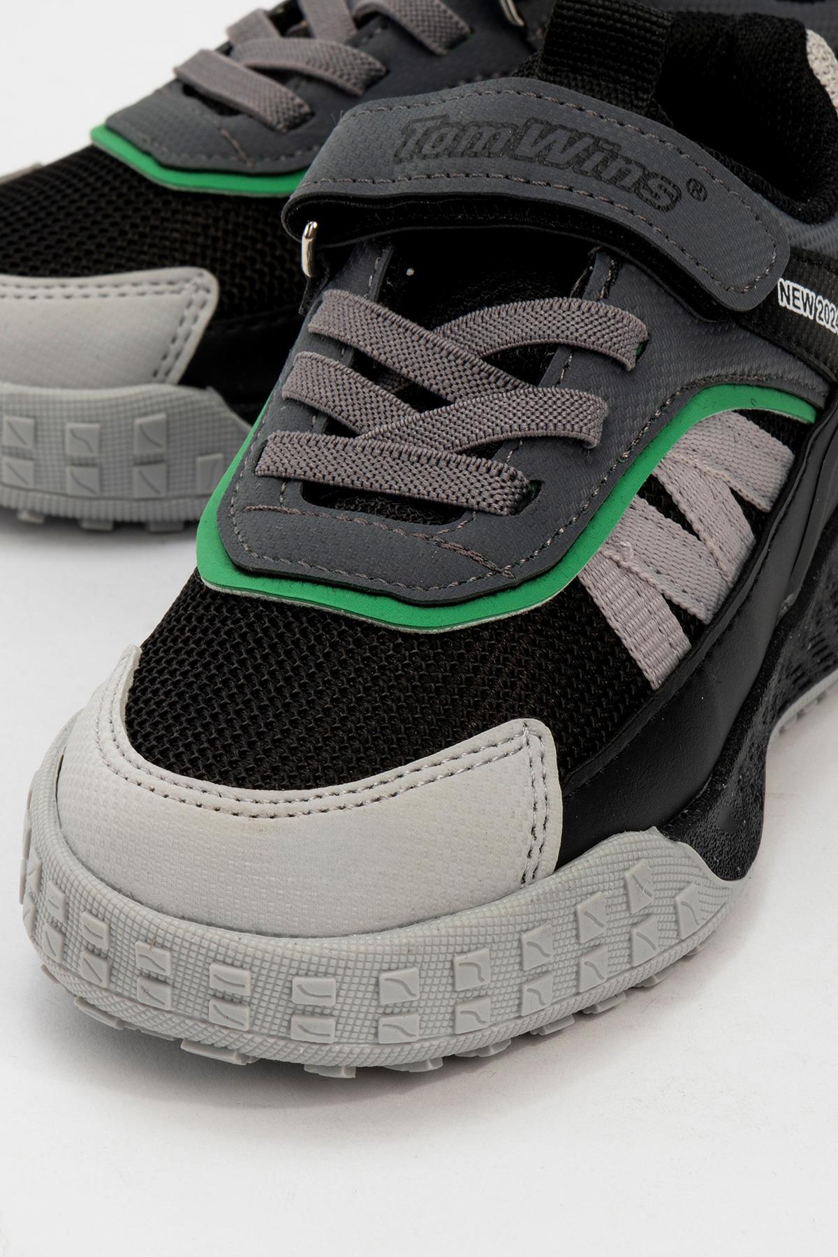Işıklı Cırtlı Çocuk Spor Ayakkabı BUZ SİYAH YEŞİL - Görsel 4