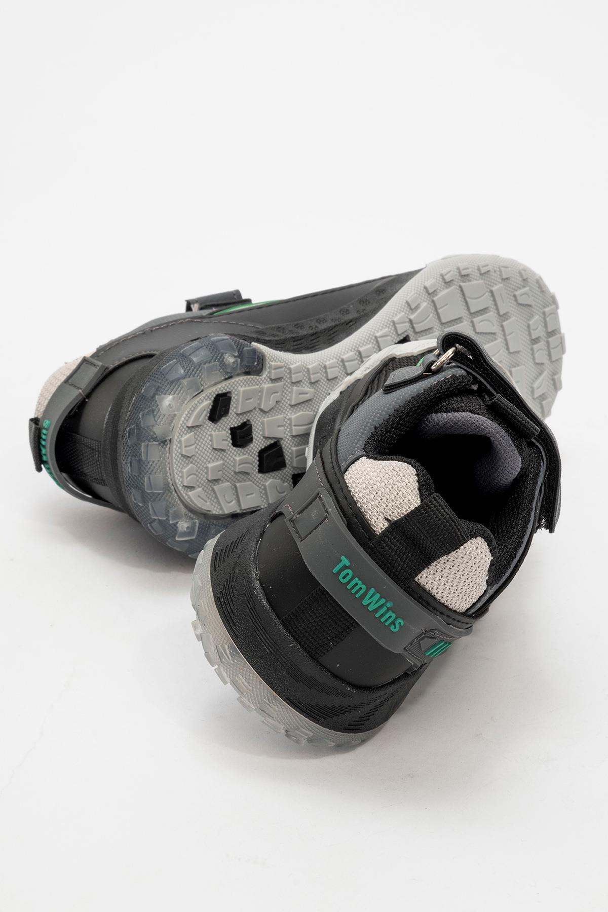 Işıklı Cırtlı Çocuk Spor Ayakkabı BUZ SİYAH YEŞİL - Görsel 5