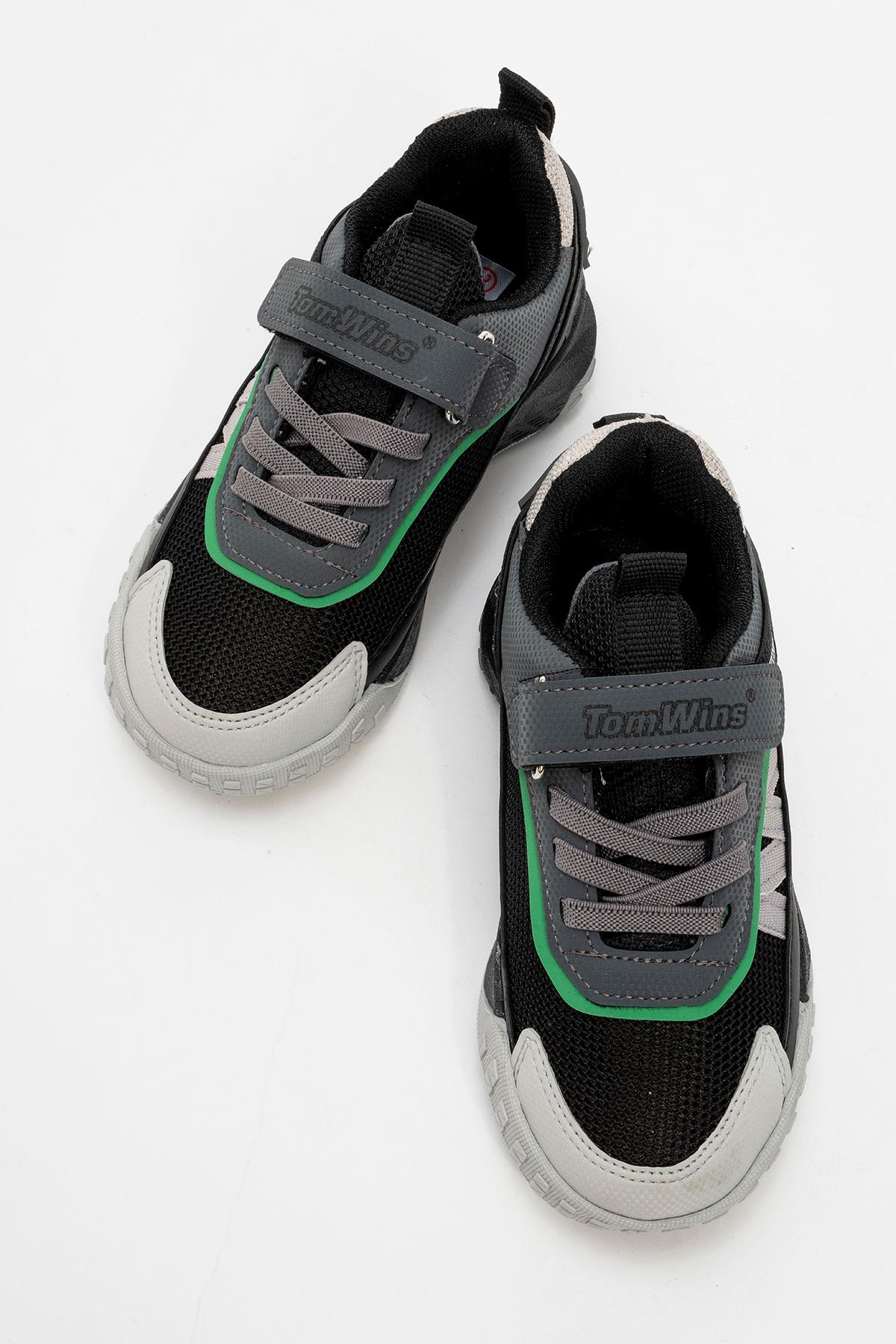 Işıklı Cırtlı Çocuk Spor Ayakkabı BUZ SİYAH YEŞİL - Görsel 6