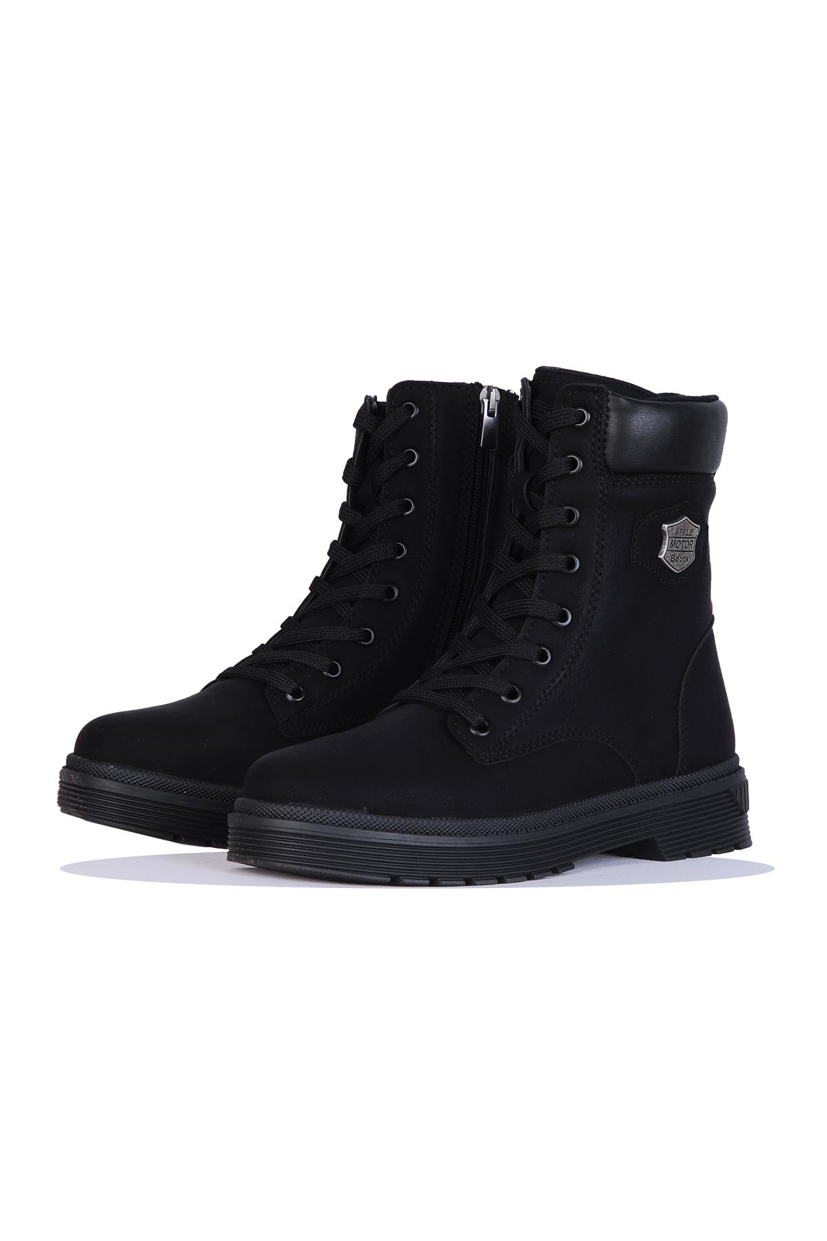 Skuaıter 24070 Plct Siyah Nubuk Kadın Düz Bot - Görsel 3