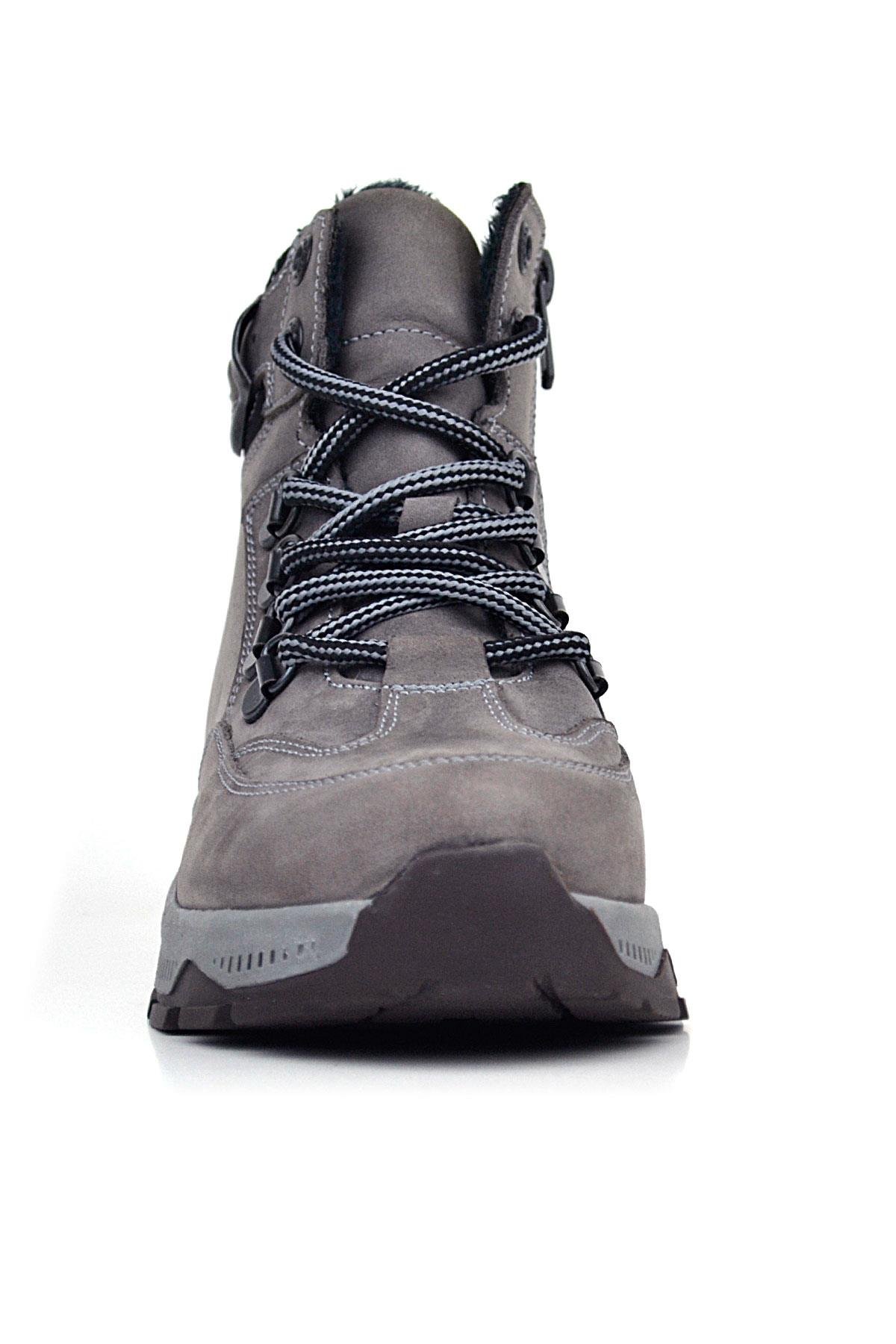 Hakiki Deri Gri Bağcıklı Fermuarlı Trekking Çocuk Bot - Görsel 5