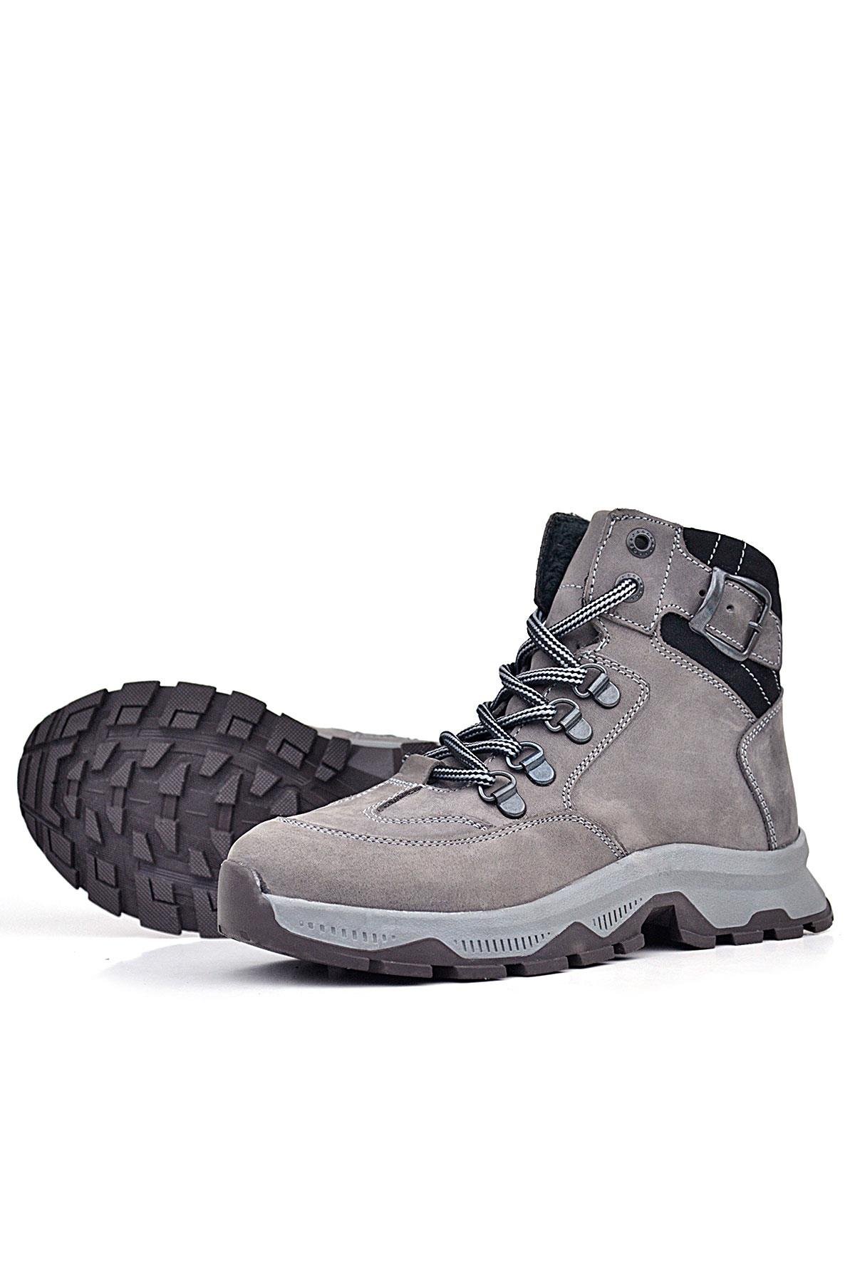 Hakiki Deri Gri Bağcıklı Fermuarlı Trekking Çocuk Bot - Görsel 7