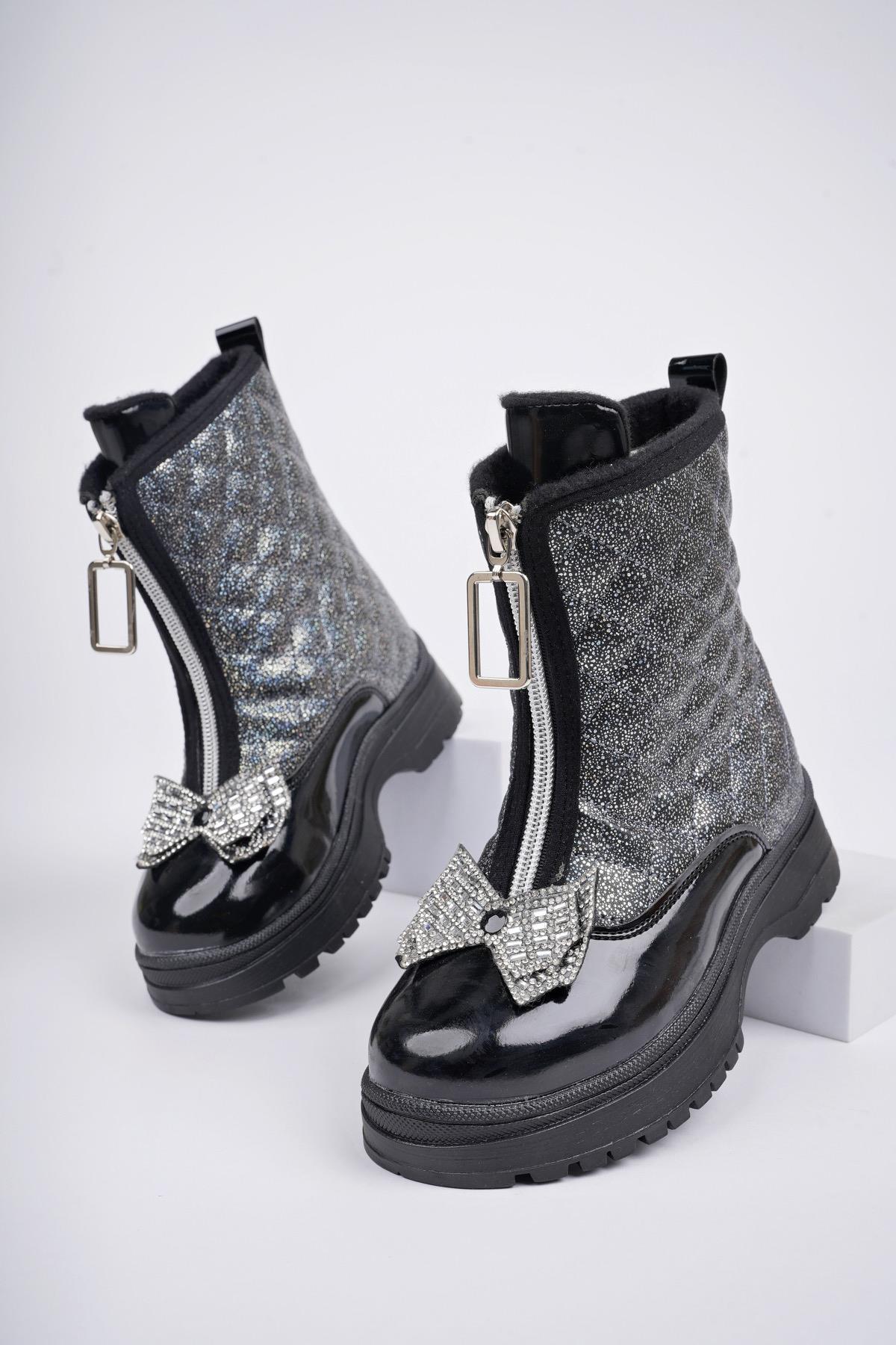 PONNY Garantili Tırtıklı Kaymaz Taban Önü Fermuarlı ve Fiyonklu Çocuk Kışlık Bot - Görsel 2