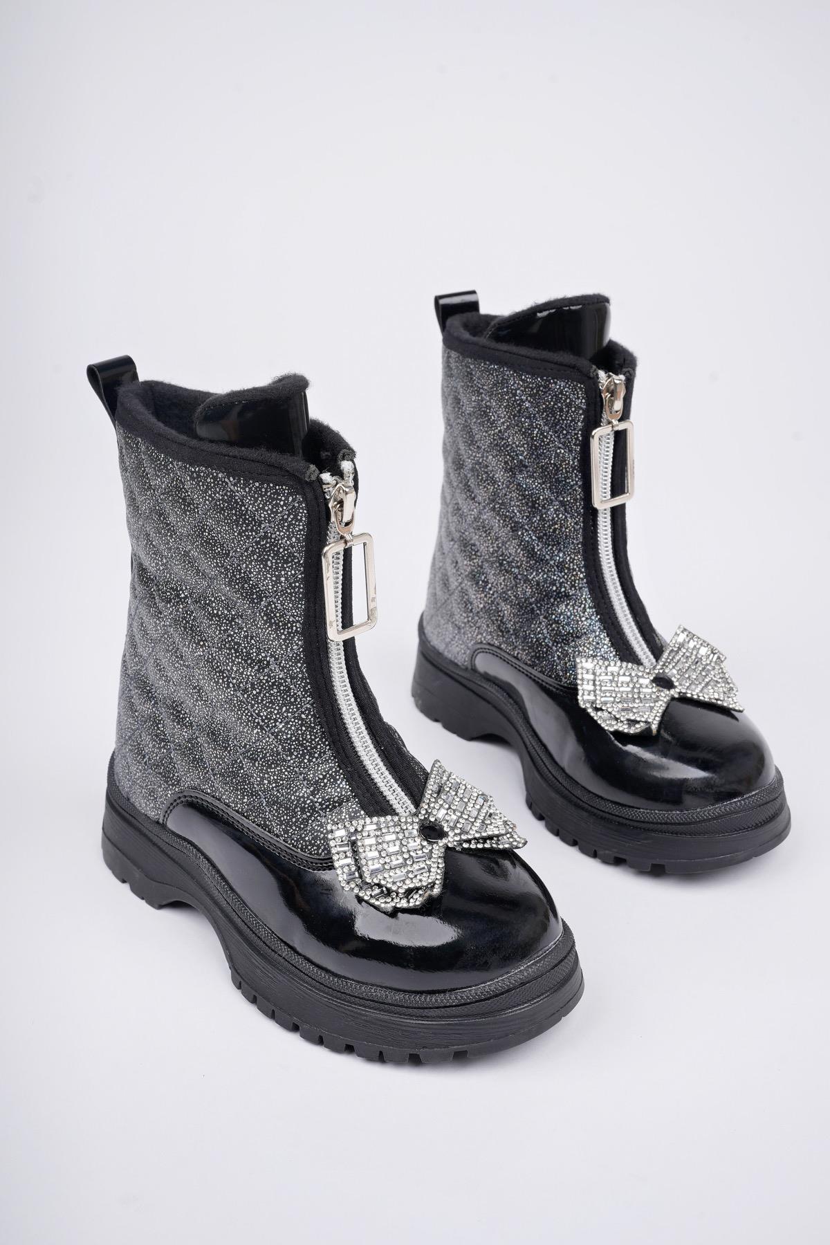 PONNY Garantili Tırtıklı Kaymaz Taban Önü Fermuarlı ve Fiyonklu Çocuk Kışlık Bot - Görsel 3