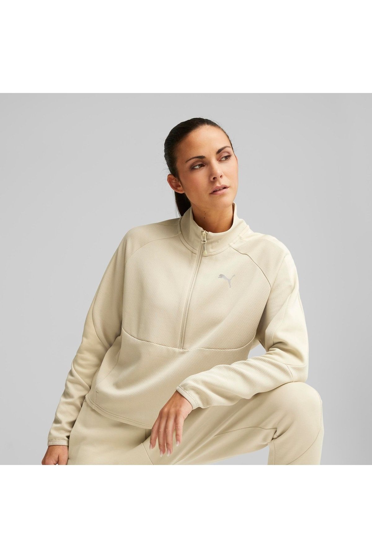 Evostrıpe Half-zip Bej Kadın Yarım Fermuarlı Sweatshirt