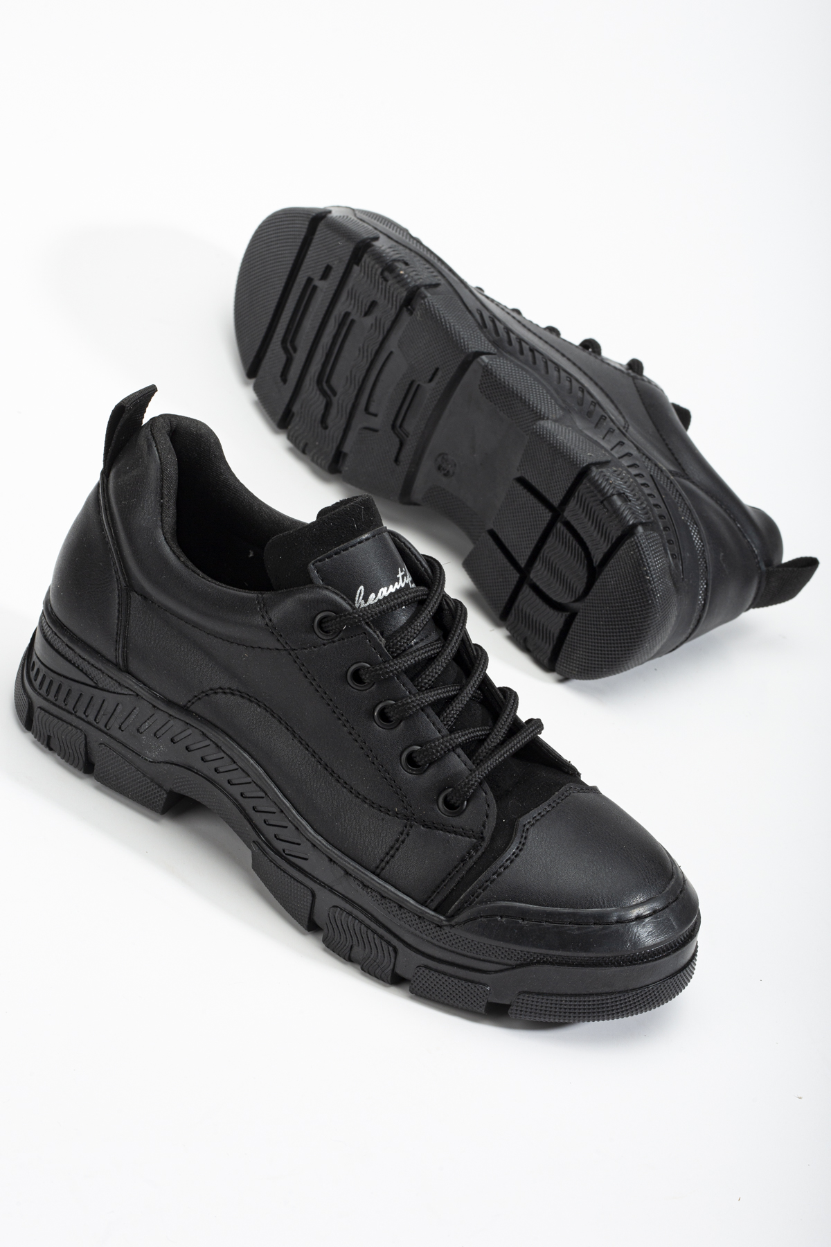 Kadın Siyah Termo Taban Bağcıklı Günlük Ayakkabı - Görsel 4