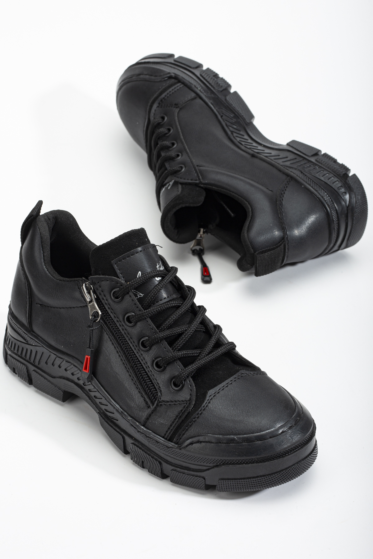 Kadın Siyah Termo Taban Fermuar Detaylı Bağcıklı Günlük Ayakkabı - Görsel 4