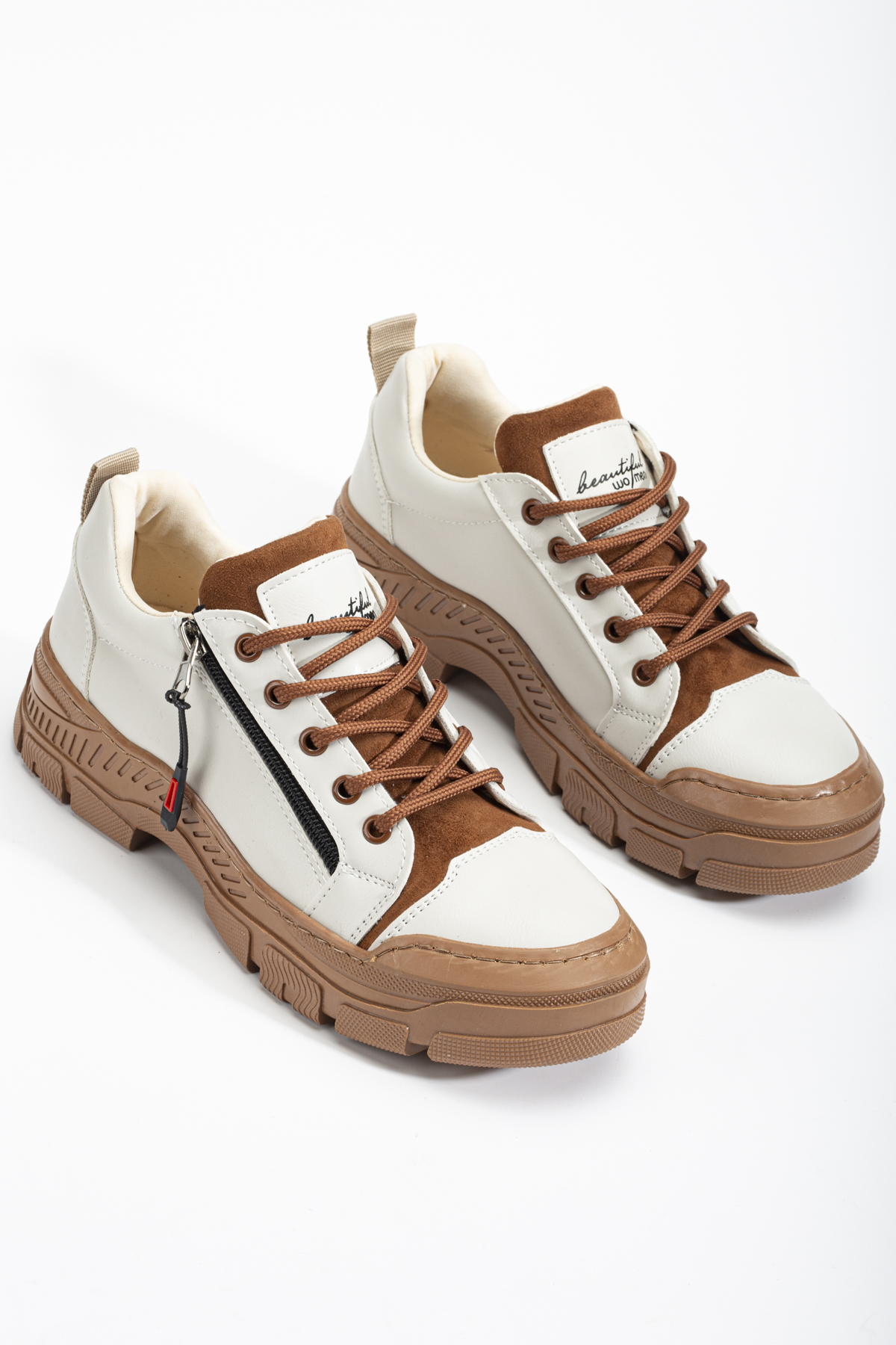 Kadın Taba Termo Taban Fermuar Detaylı Bağcıklı Günlük Ayakkabı - Görsel 3