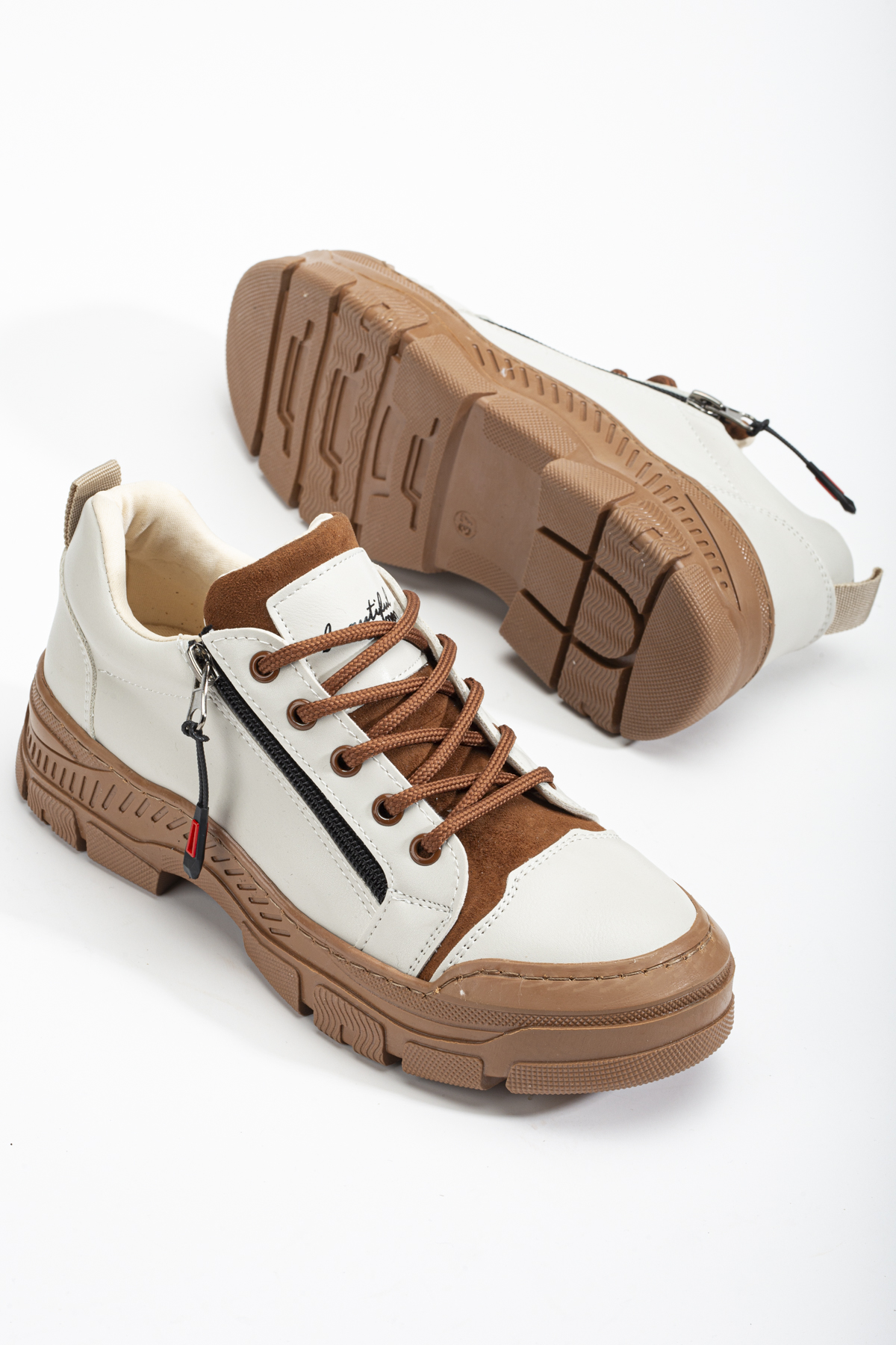 Kadın Taba Termo Taban Fermuar Detaylı Bağcıklı Günlük Ayakkabı - Görsel 4