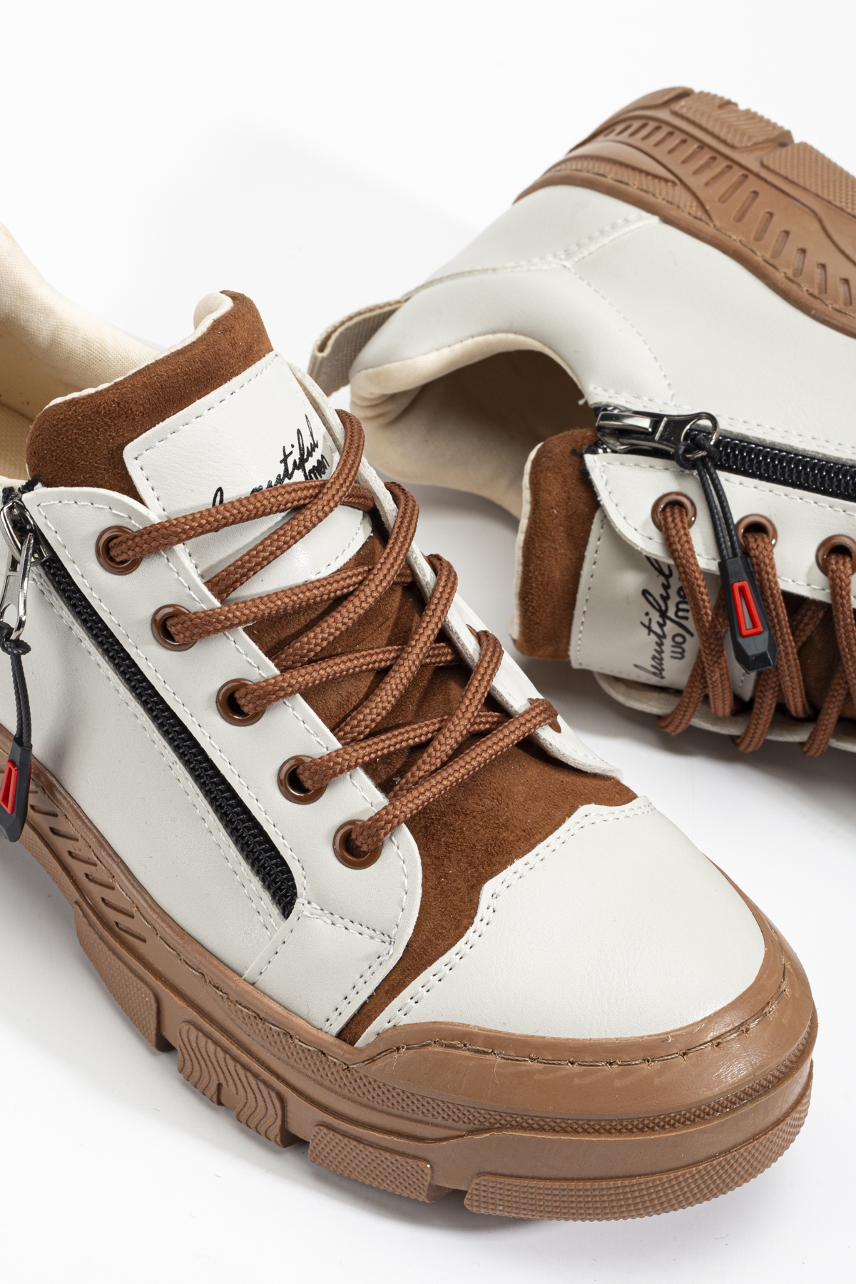 Kadın Taba Termo Taban Fermuar Detaylı Bağcıklı Günlük Ayakkabı - Görsel 5