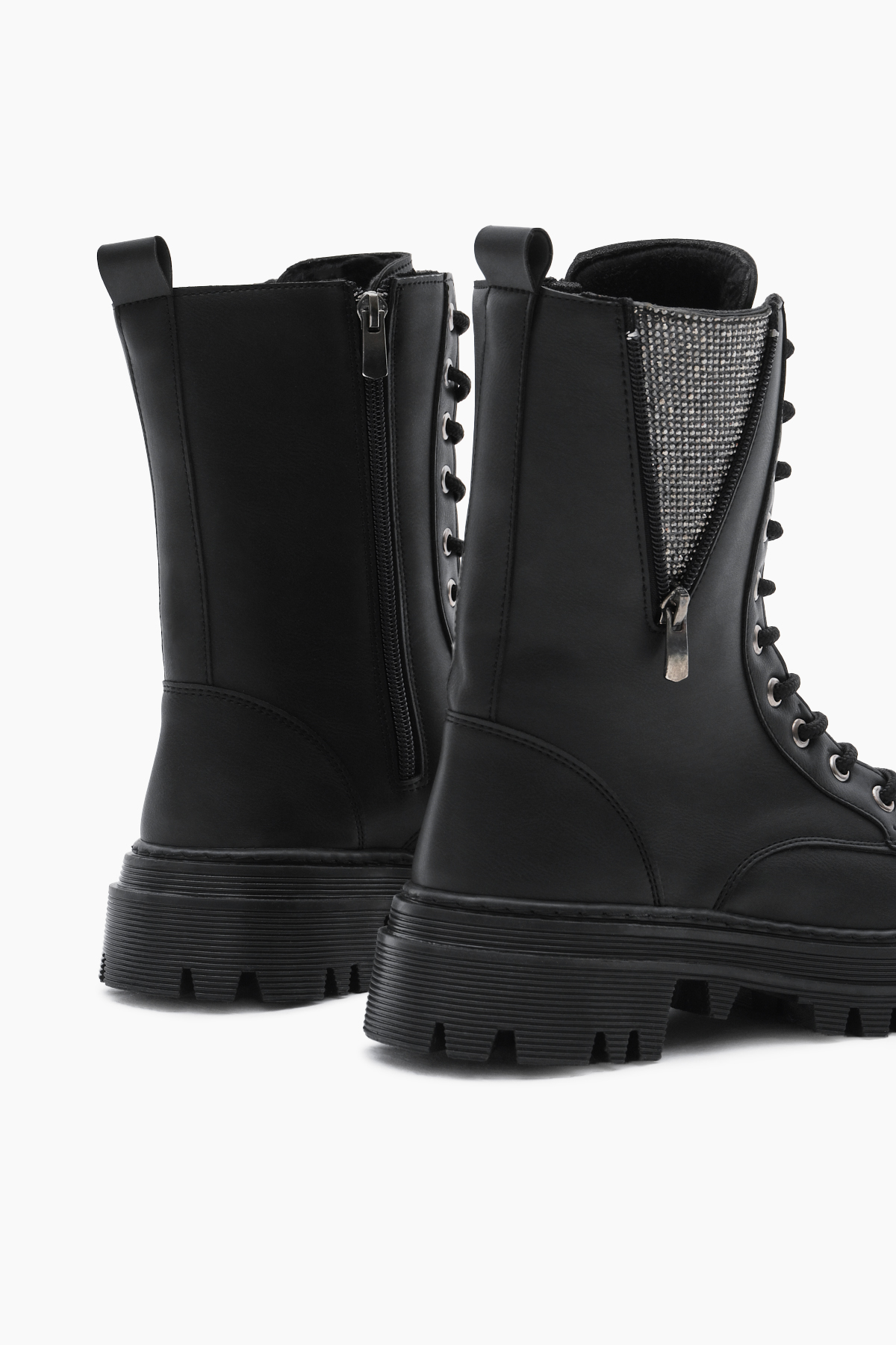 Kadın Siyah Cilt Termo Taban Yanı Taşlı Detaylı Bağcıklı ve Fermuarlı Bot - Görsel 6
