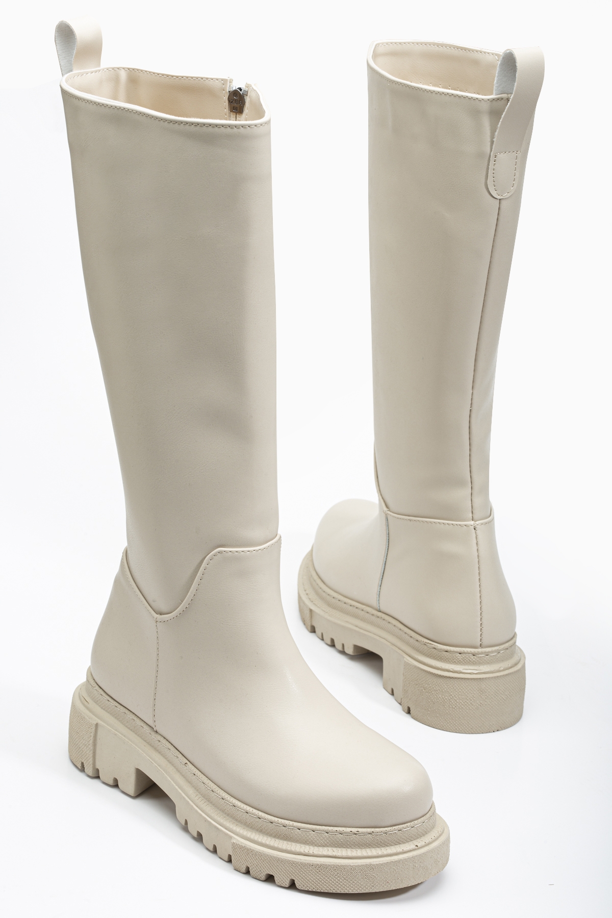 Kadın Bej Cilt Poli Taban Fermuarsız Çizme - Görsel 4