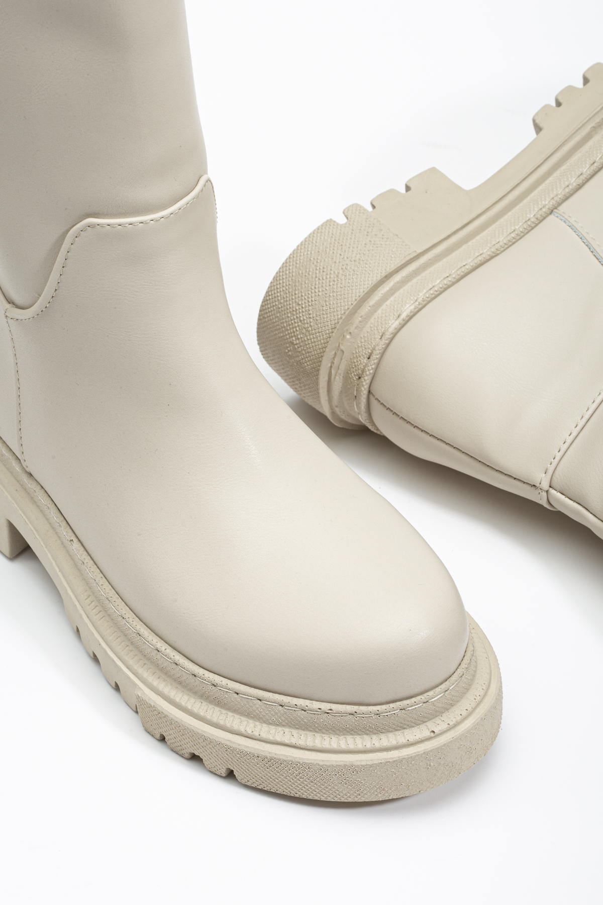 Kadın Bej Cilt Poli Taban Fermuarsız Çizme - Görsel 5