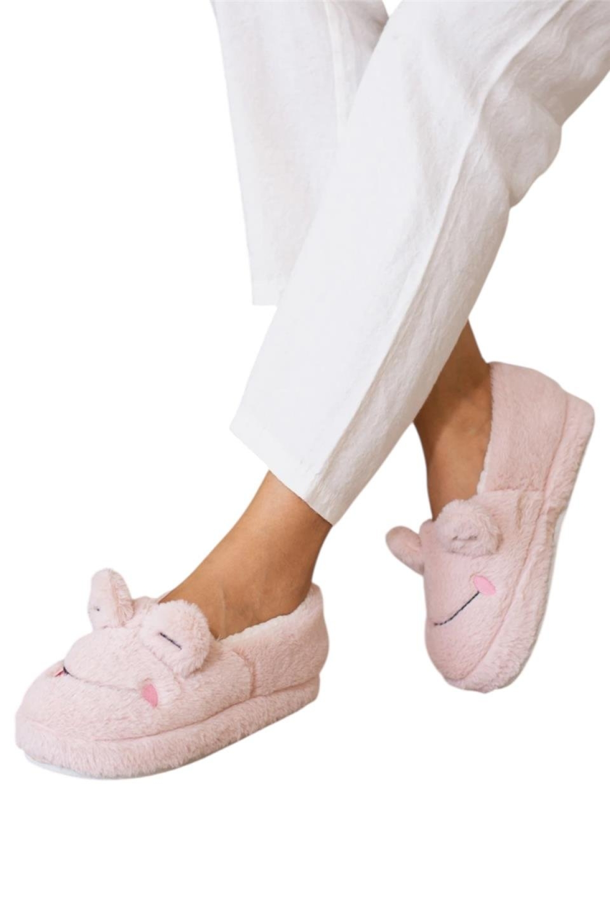 Kışlık Kadın Panduf Ev Ayakkabısı | Kurbağa Figürlü | Kaydırmaz Taban PUDRA - Görsel 4