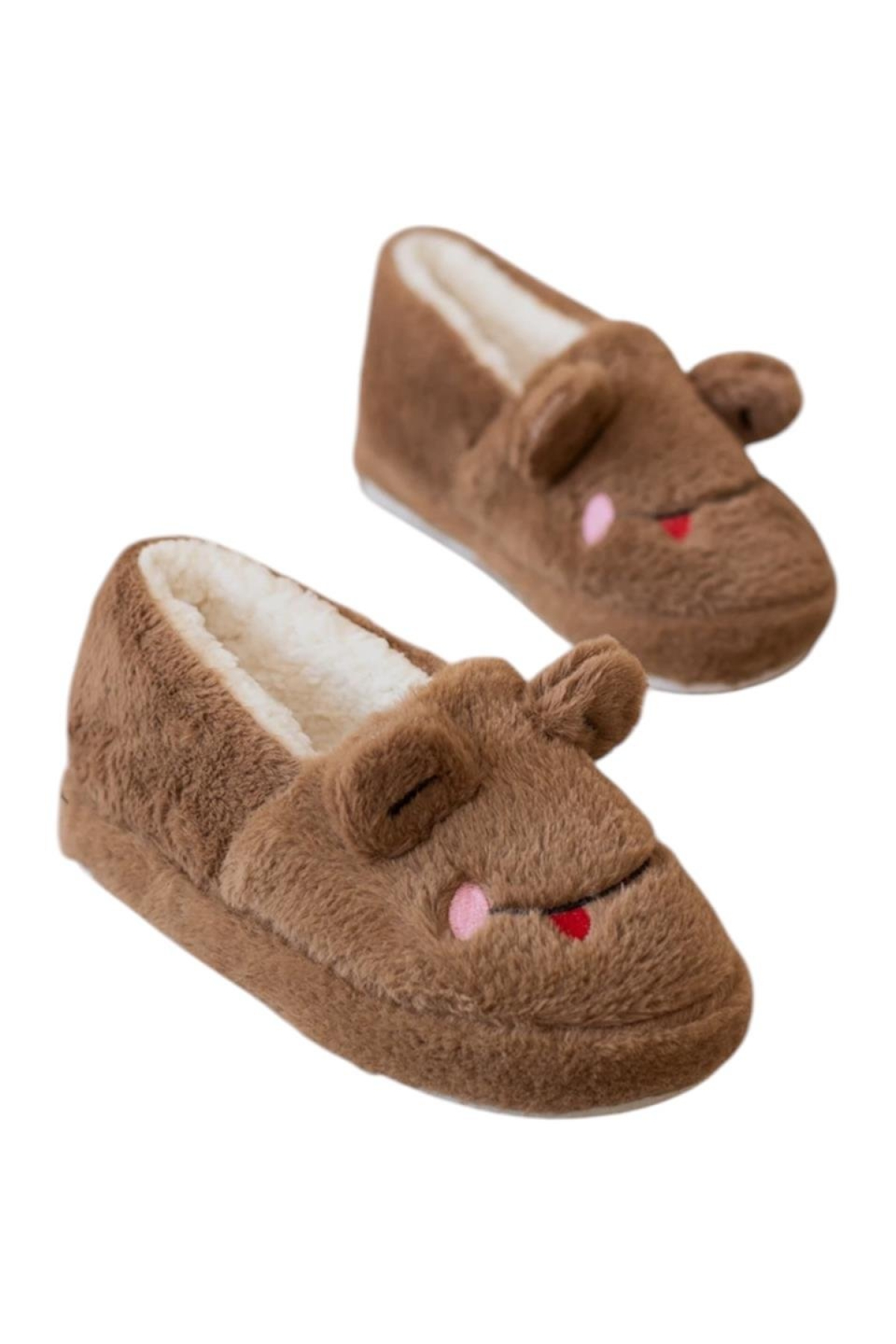 Kışlık Kadın Panduf Ev Ayakkabısı | Kurbağa Figürlü | Kaydırmaz Taban VİZON - Görsel 6