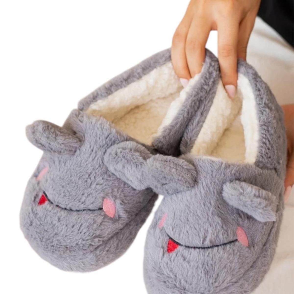 Kışlık Kadın Panduf Ev Ayakkabısı | Kurbağa Figürlü | Kaydırmaz Taban GRİ - Görsel 8