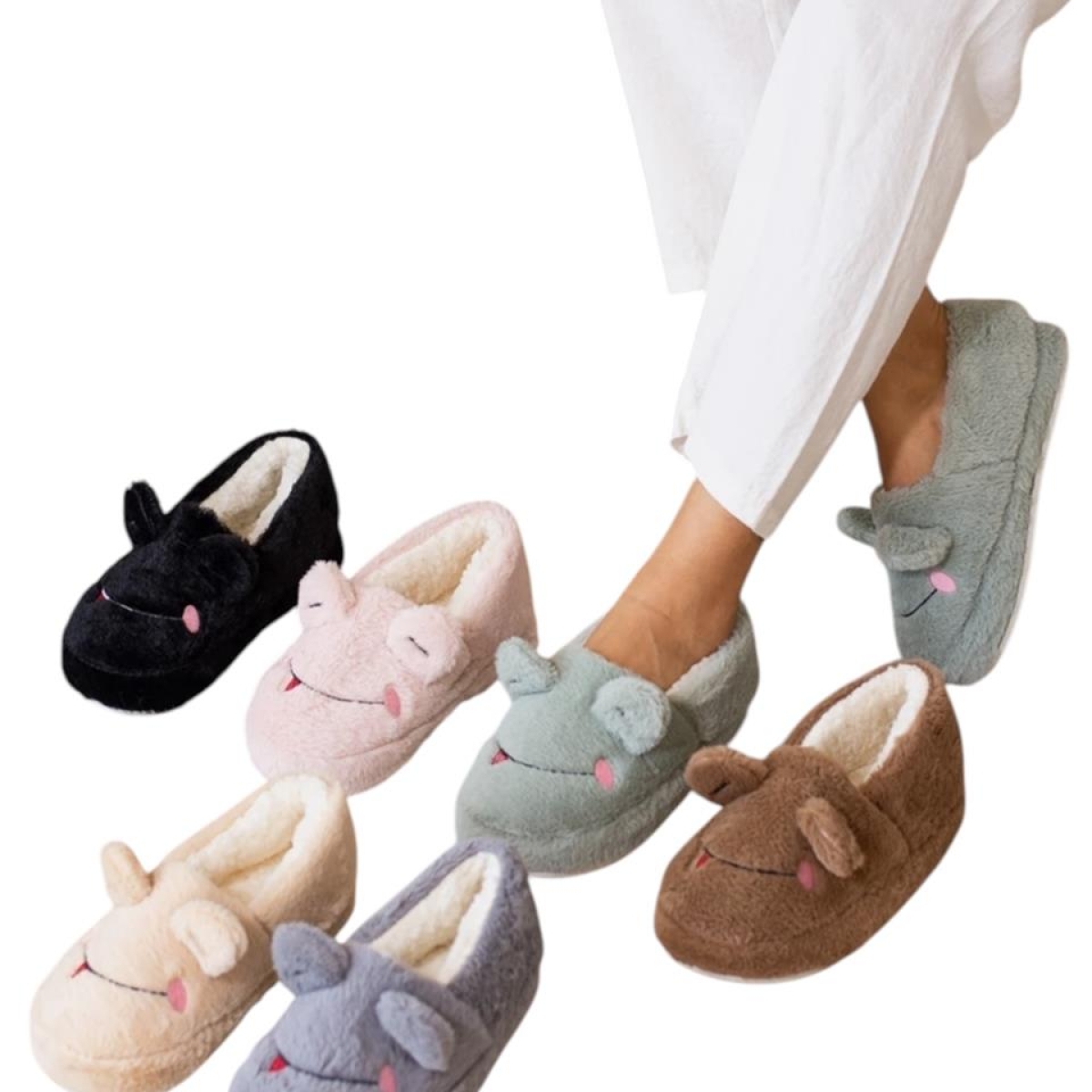 Kışlık Kadın Panduf Ev Ayakkabısı | Kurbağa Figürlü | Kaydırmaz Taban GRİ - Görsel 9