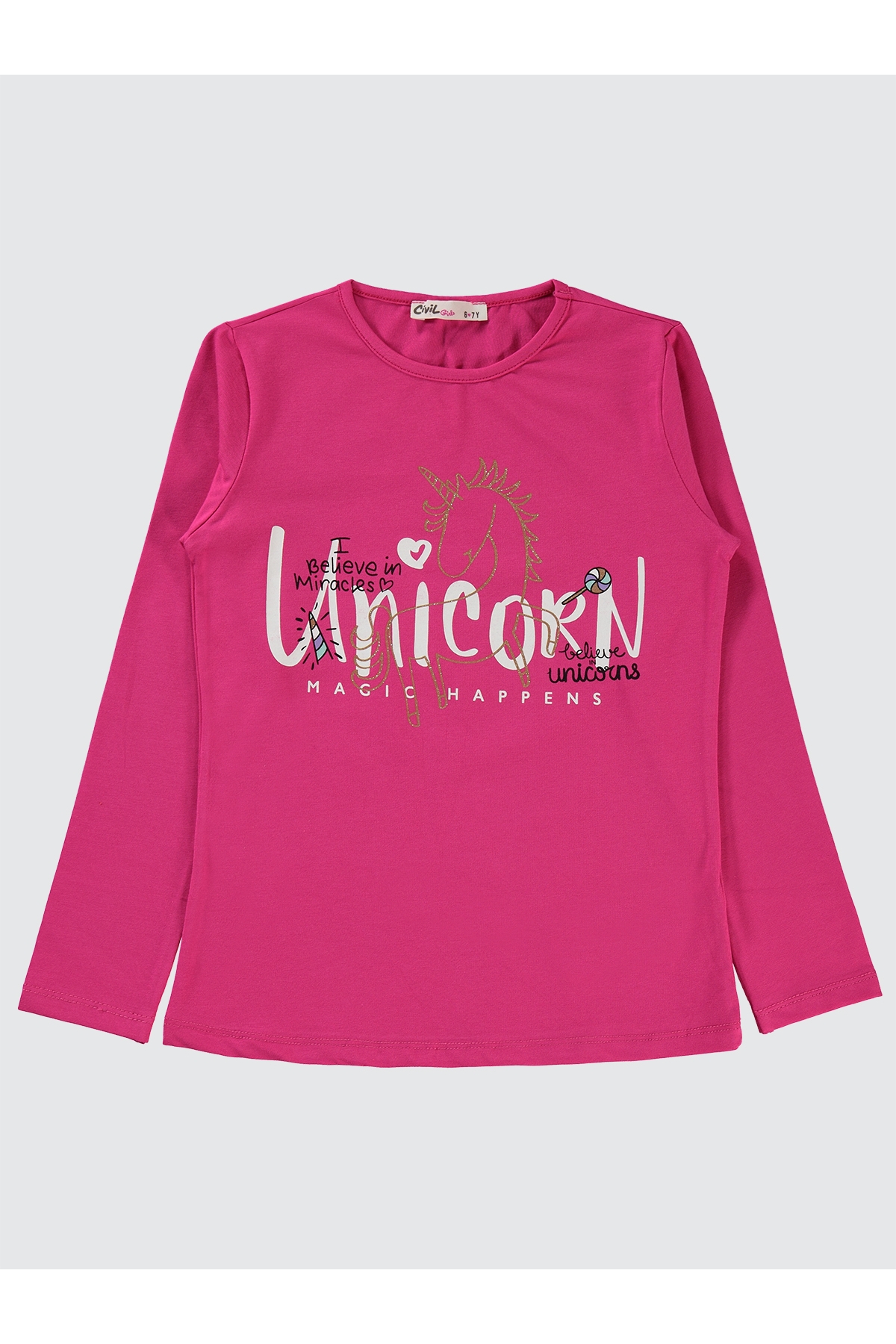 Kız Çocuk Sweatshirt 6-9 Yaş Aydınlık Pembe