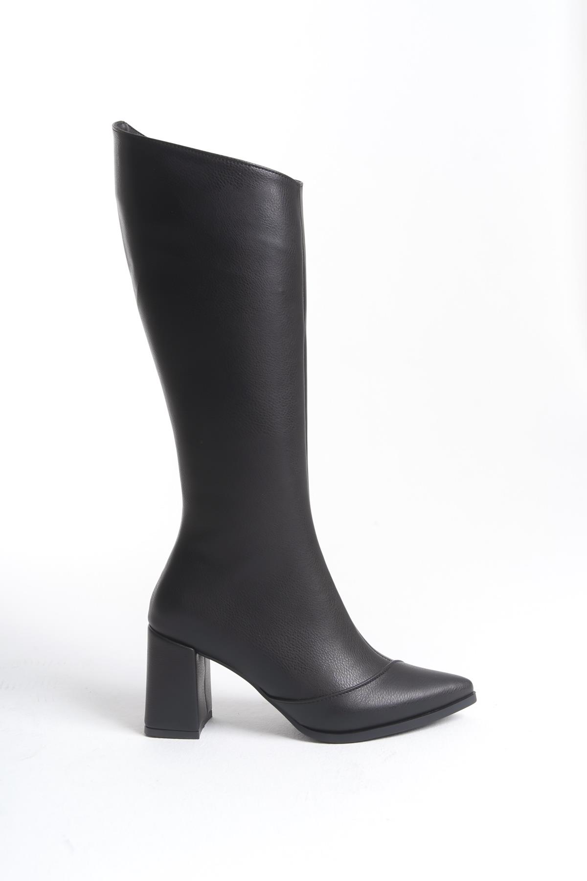 Across Siyah Kalın Topuklu Sivri Burun Çizme - Görsel 3