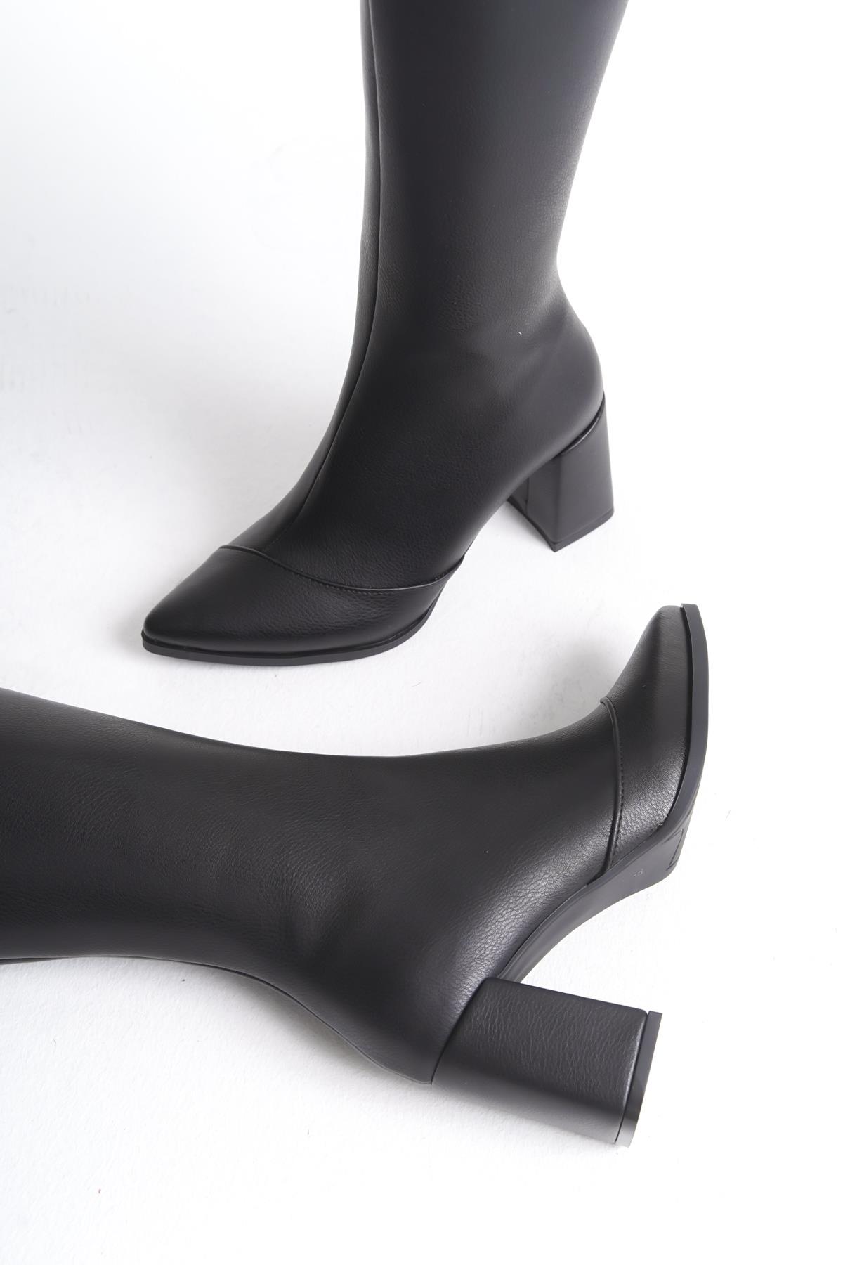 Across Siyah Kalın Topuklu Sivri Burun Çizme - Görsel 5